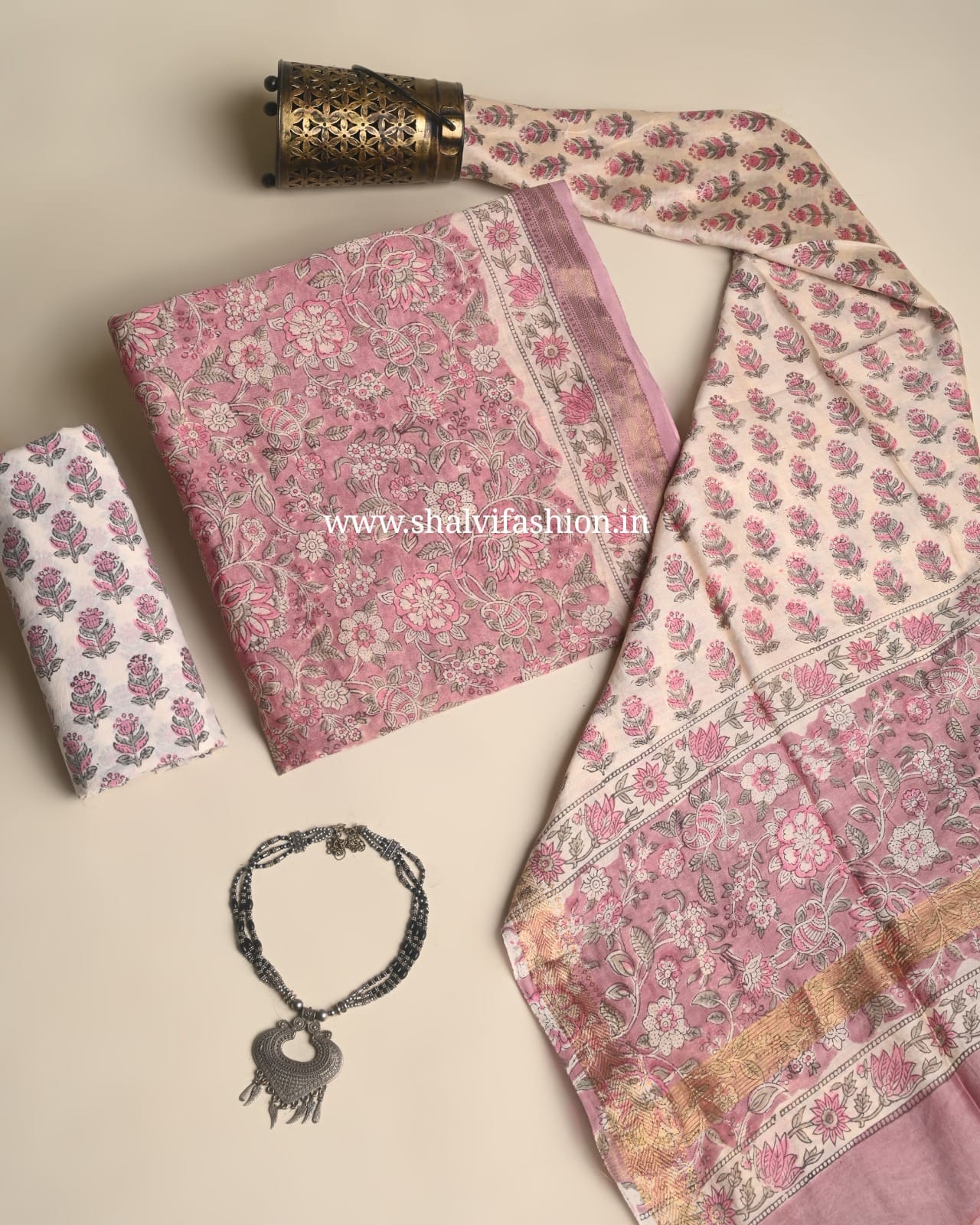 Shop hand block printed maheshwari silk suits (MSL700)