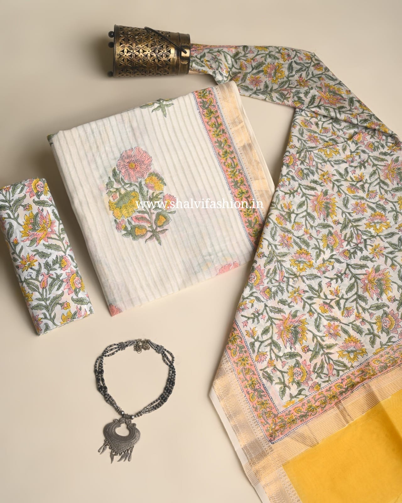 Shop unstitched block print maheshwari silk suits (MSL701)