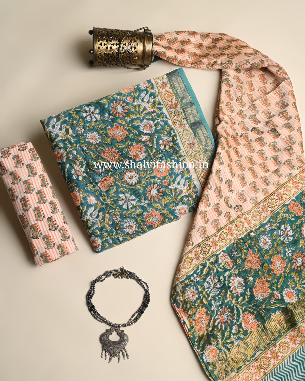 Shop unstitched hand block printed maheshwari silk suits (MSL712)