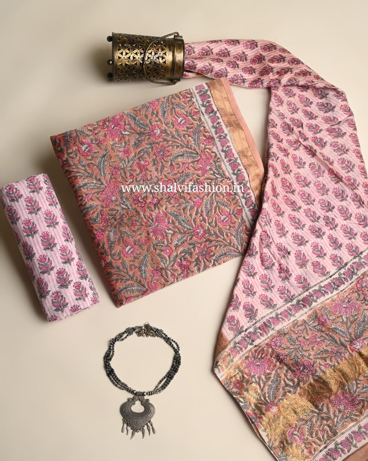 Shop hand block print maheshwari silk suits online (MSL714)