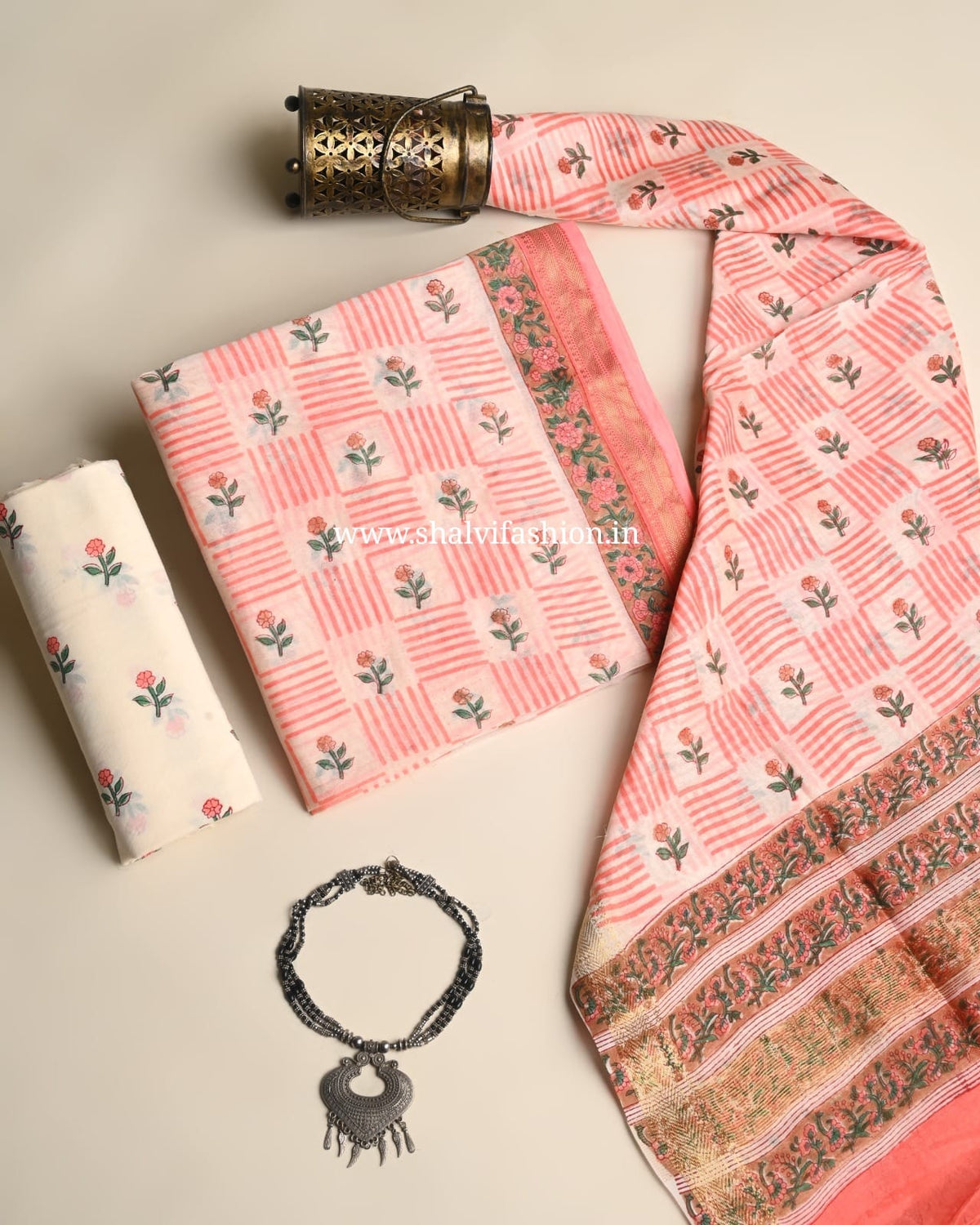 Shop block printed maheshwari silk suits in jaipur (MSL717)