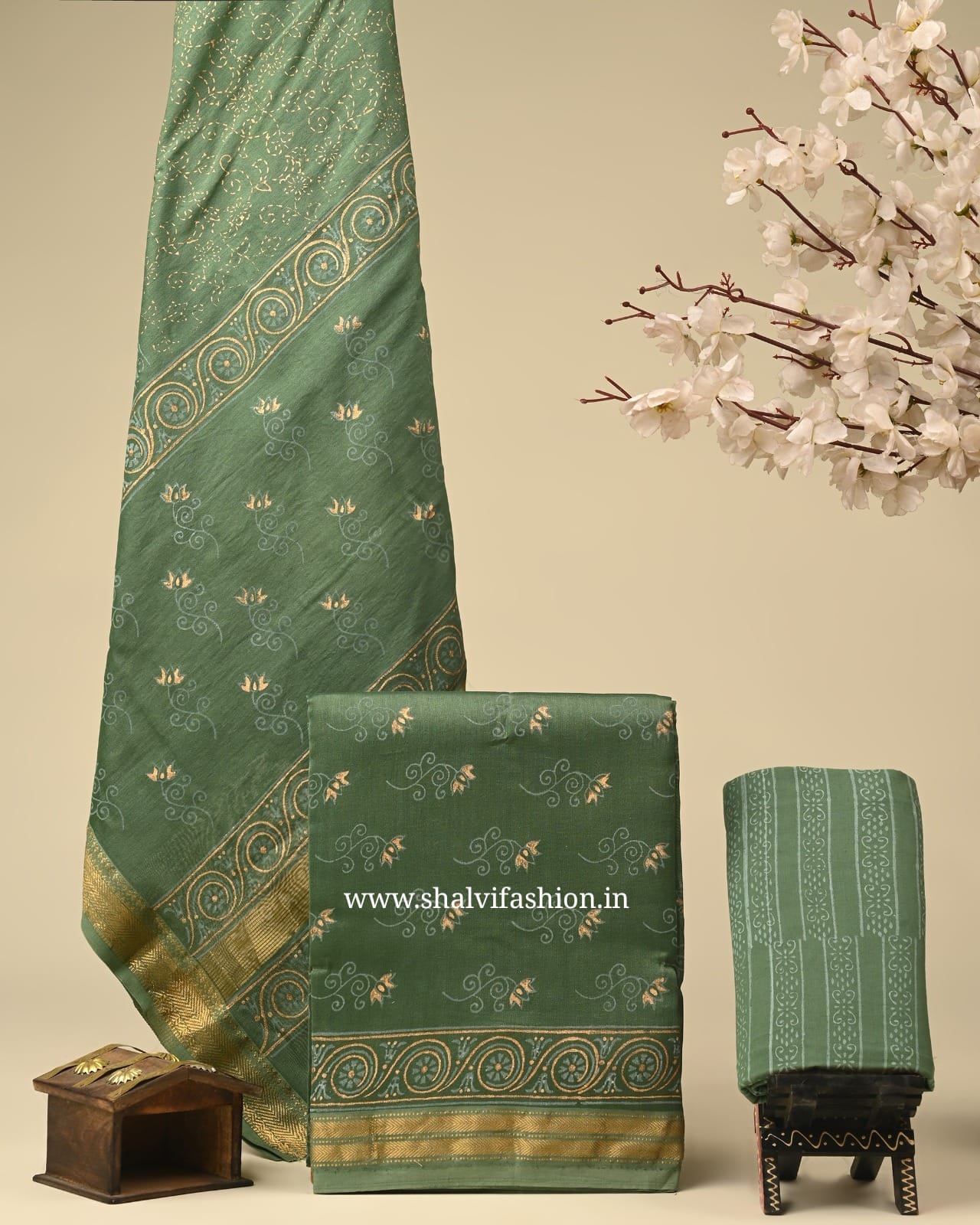 Shop unstitched hand block print maheshwari silk suits (MSL95)