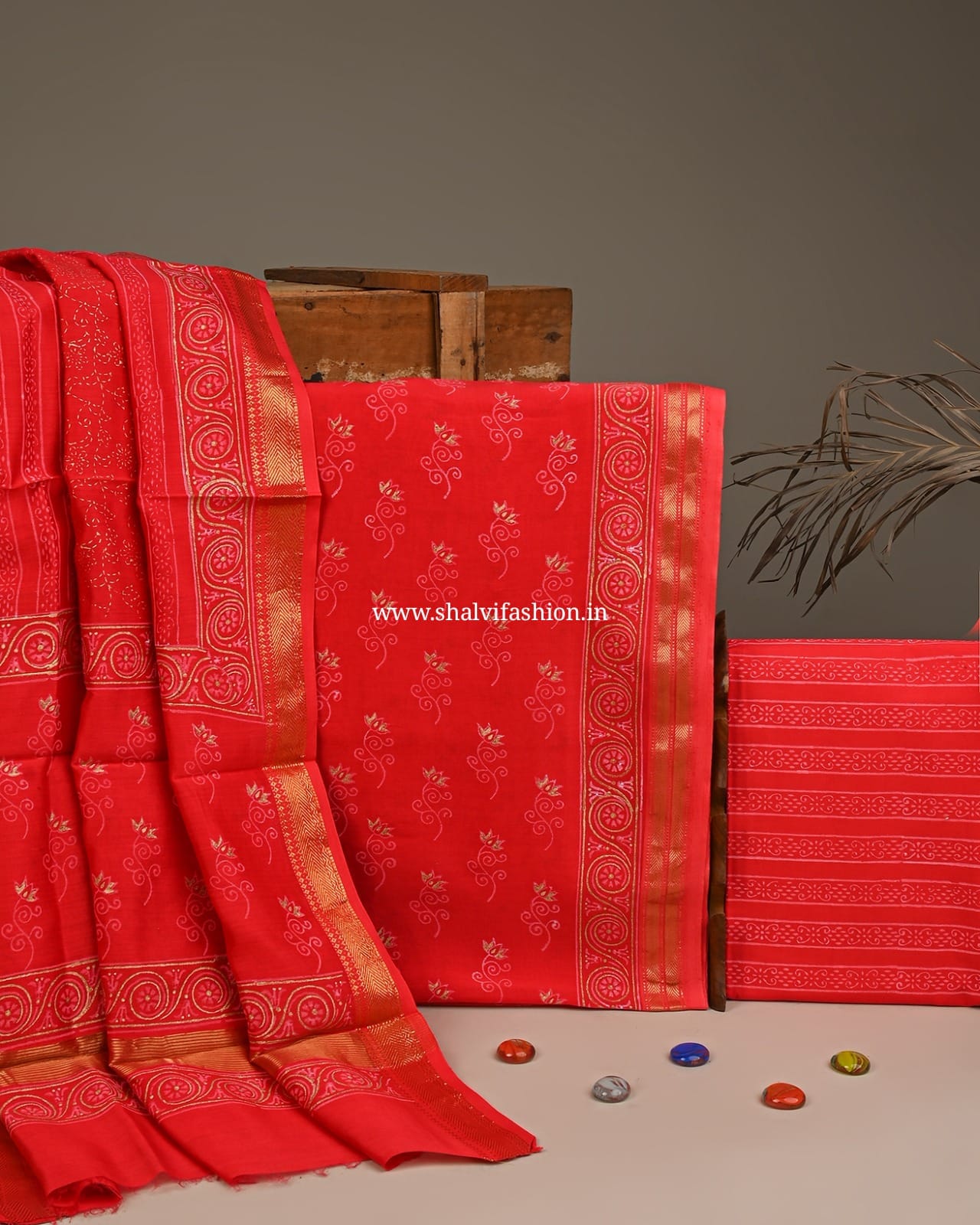 Designer Hand Block Print Maheshwari Silk Suit Set (MSL98)