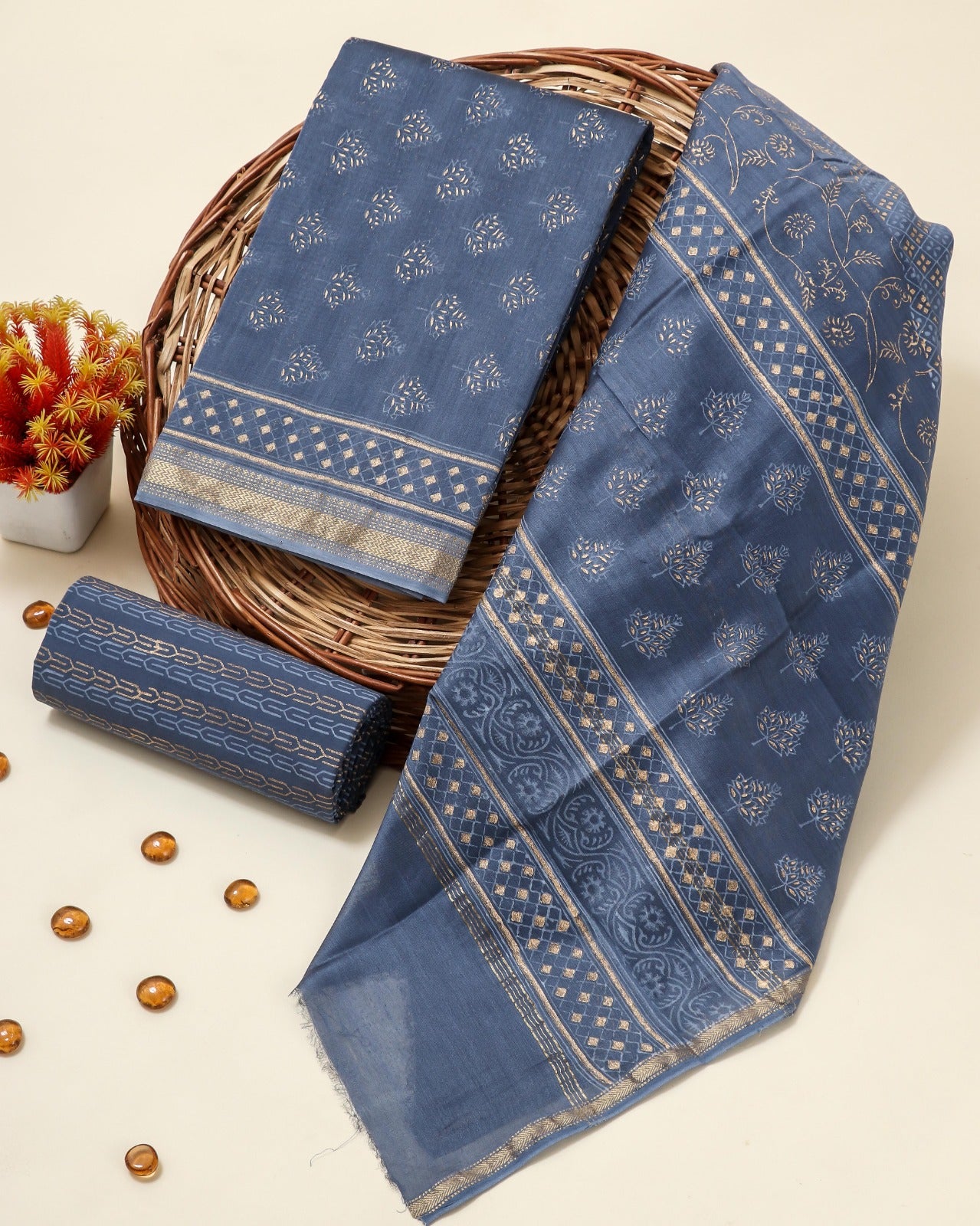 Shop block print maheshwari silk suits (MSL161)