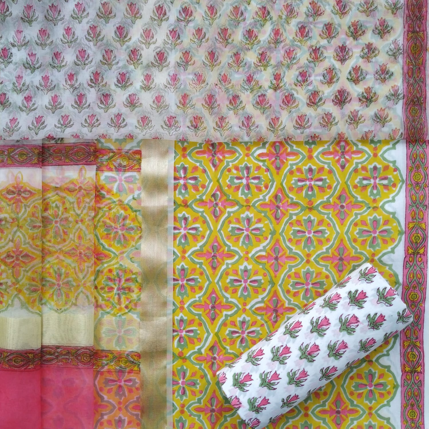 Shop unstitched cotton suits with iorganza dupatta (ORG278)