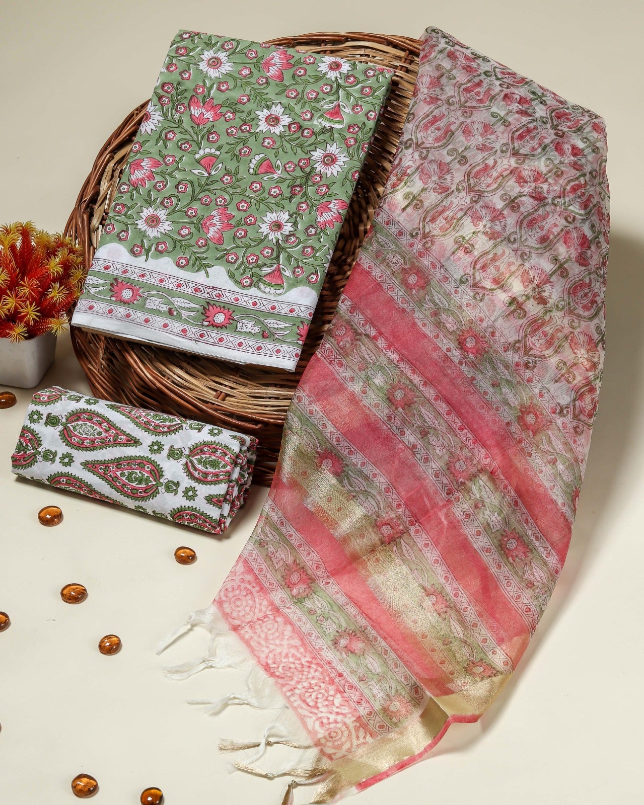 Shop unstitched block print cotton suits (ORG288)