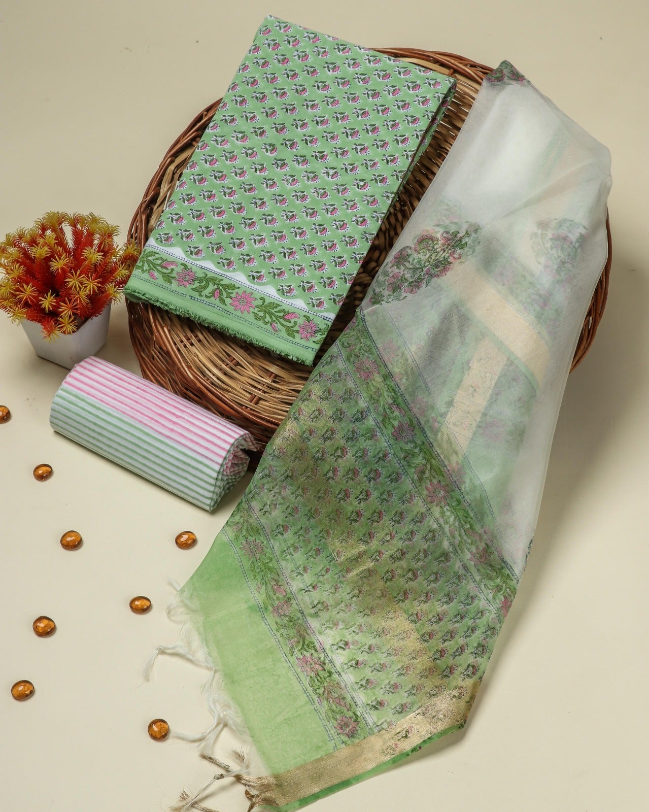 Shop organza dupatta cotton suits online shopping (ORG303)