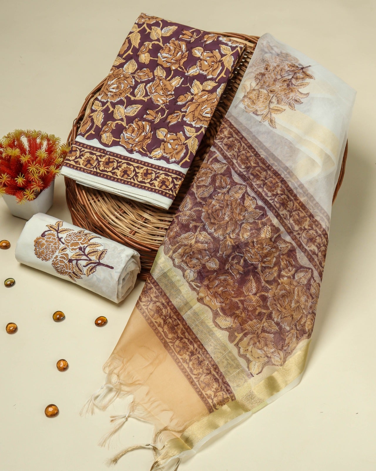 Shop unstitched hand block print cotton suits in jaipur (ORG311)