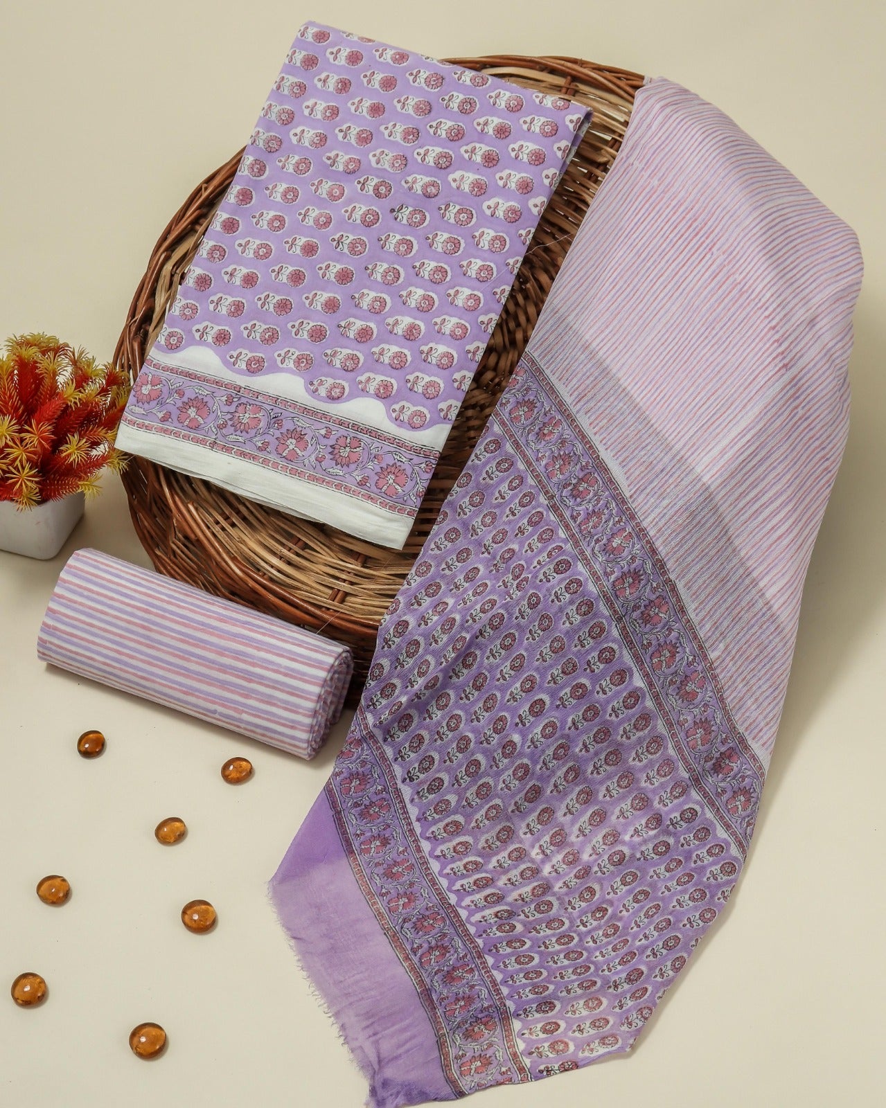 Shop block print chiffon dupatta cotton suits online (PCHF160)