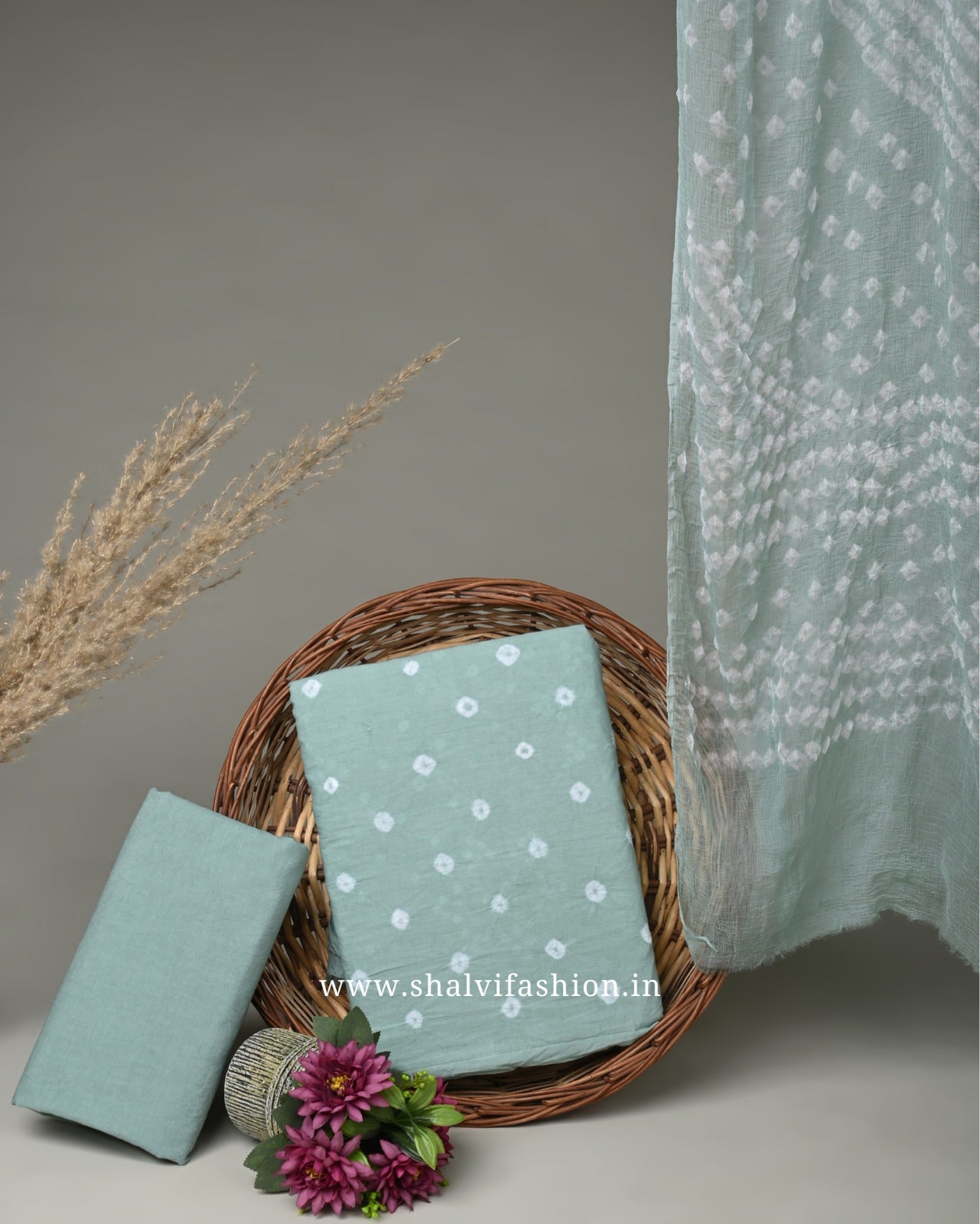 Shop unstitched bandhani print cotton suits online shopping (PCHF249)