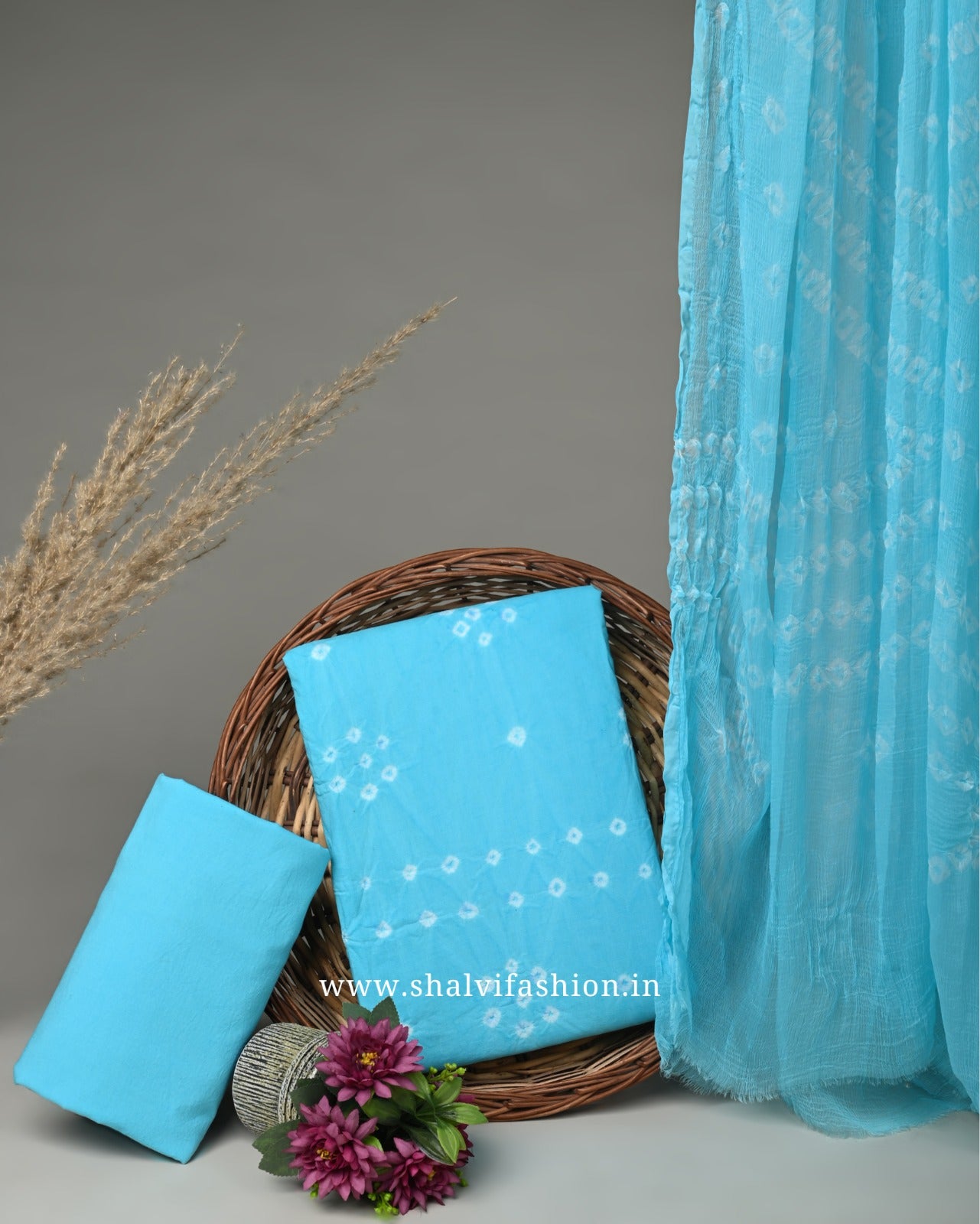 Shop bandhani print cotton suits with chiffon dupatta (PCHF259)