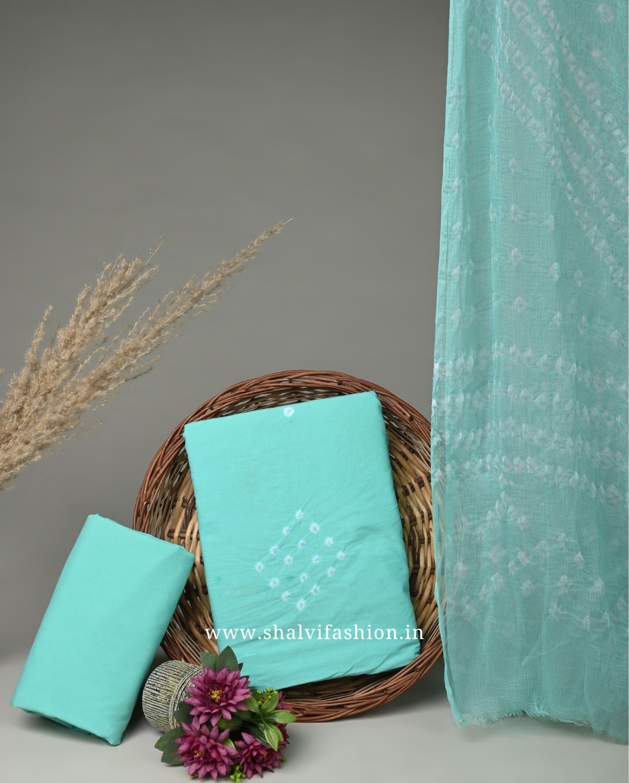 Shop jaipuri print cotton suits with chiffon dupatta (PCHF261)