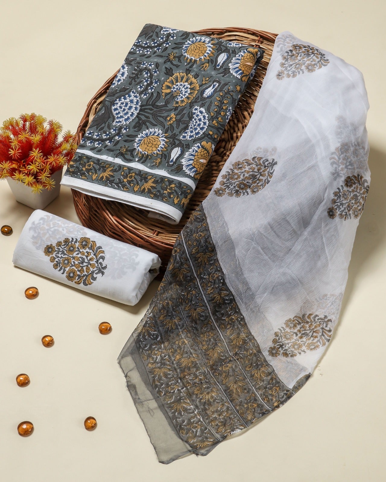 Shop chiffon dupatta cotton suits online shopping (PCHF39)