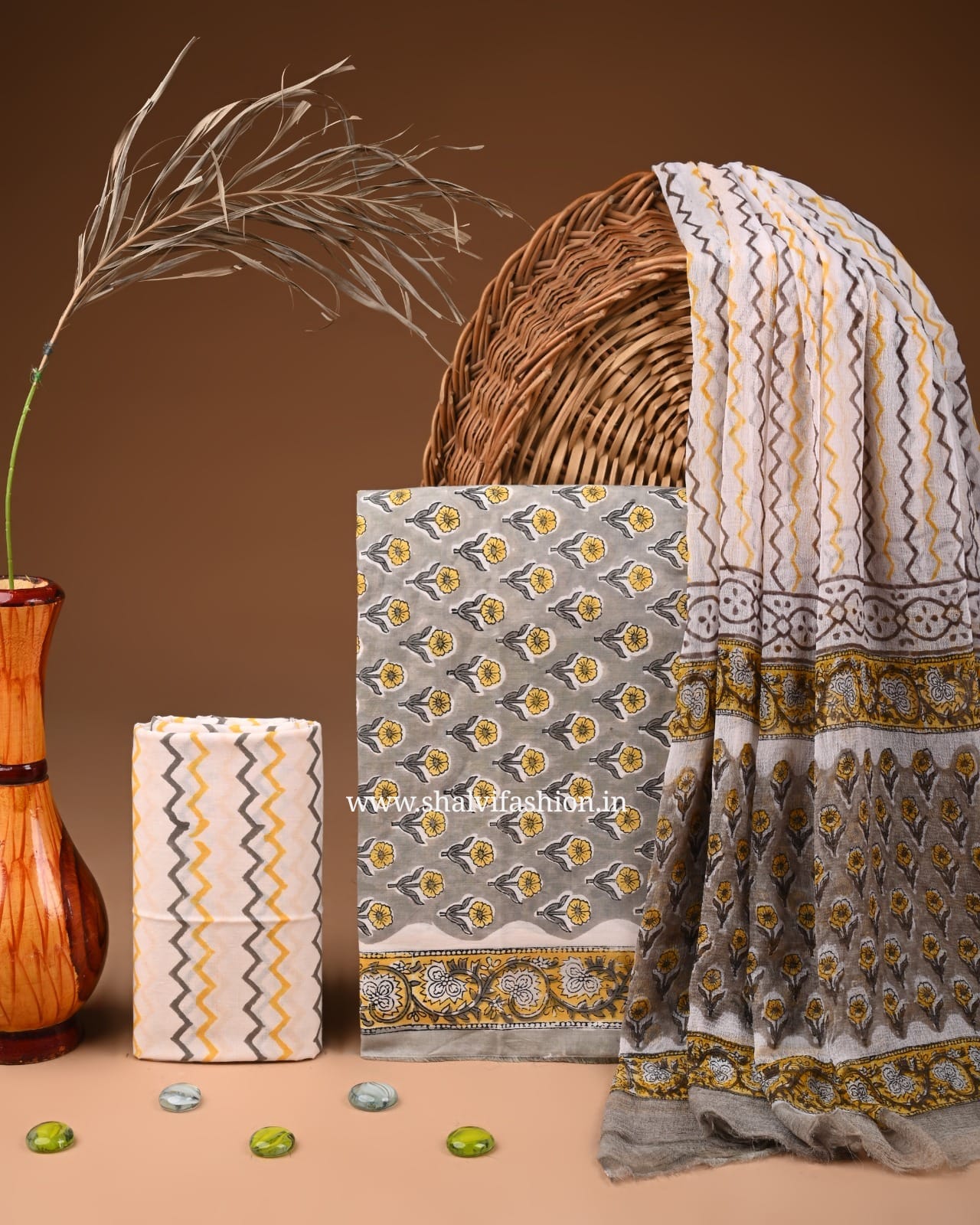 Shop hand block print cotton suits online shopping (PCHF586)