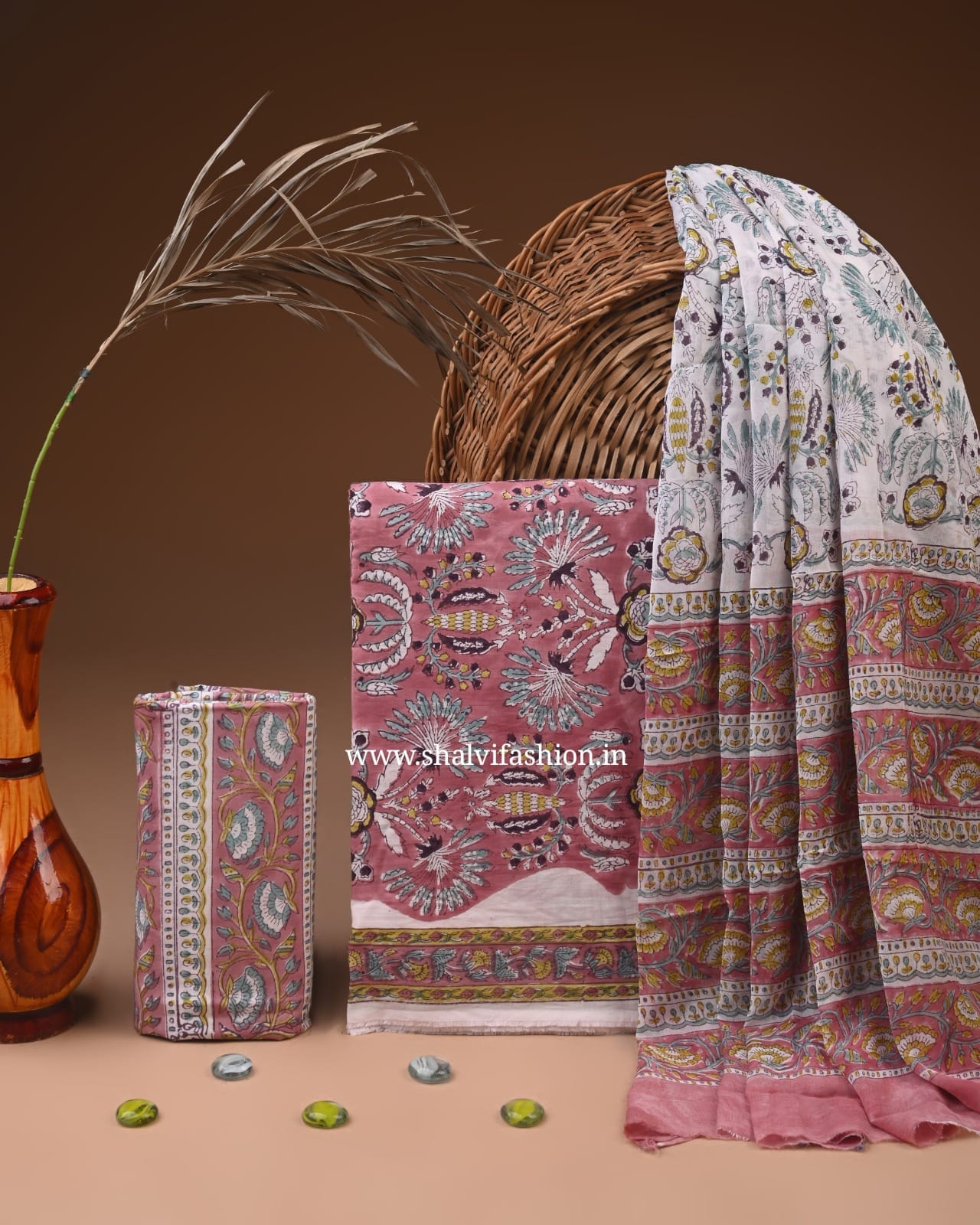 Shop sanganeri print cotton suits with chiffon dupatta (PCHF614)