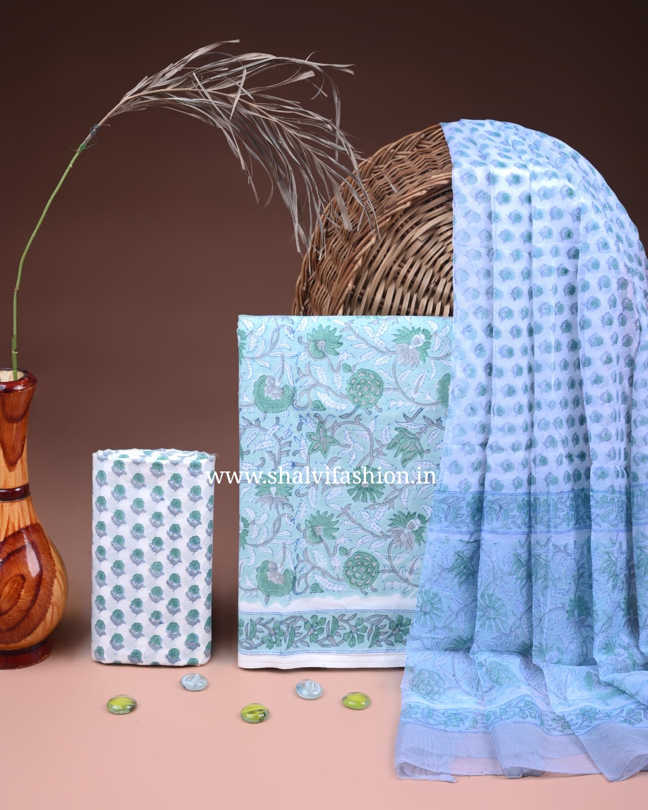 Shop sanganeri printed cotton suits with chiffon dupatta online shopping (PCHF676)