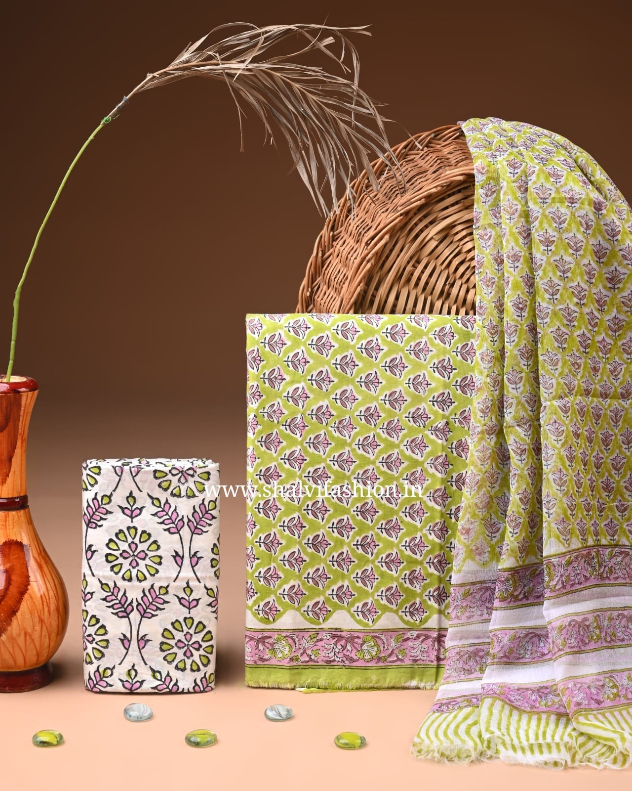 Shop block print cotton suits with chiffon dupatta in jaipur (PCHF713)