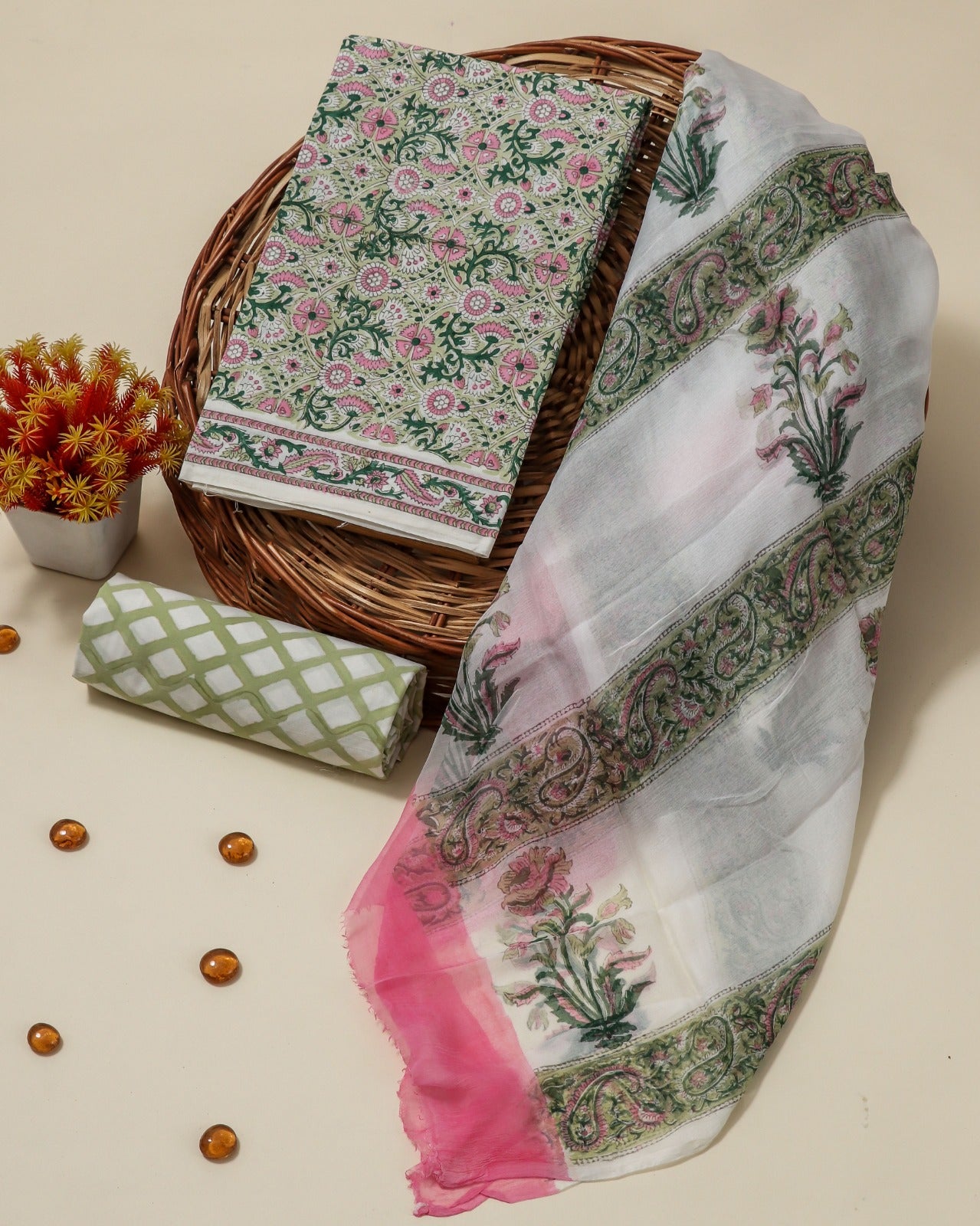 Shop chiffon dupatta cotton suit set online (PCHF89)