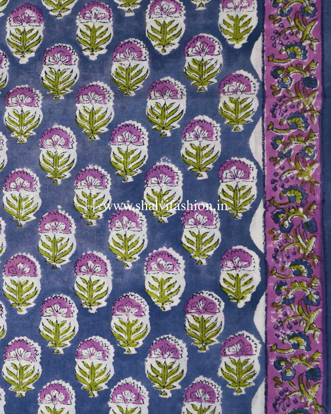 Shop block print cotton suits with chiffon dupatta online (PCHF639)