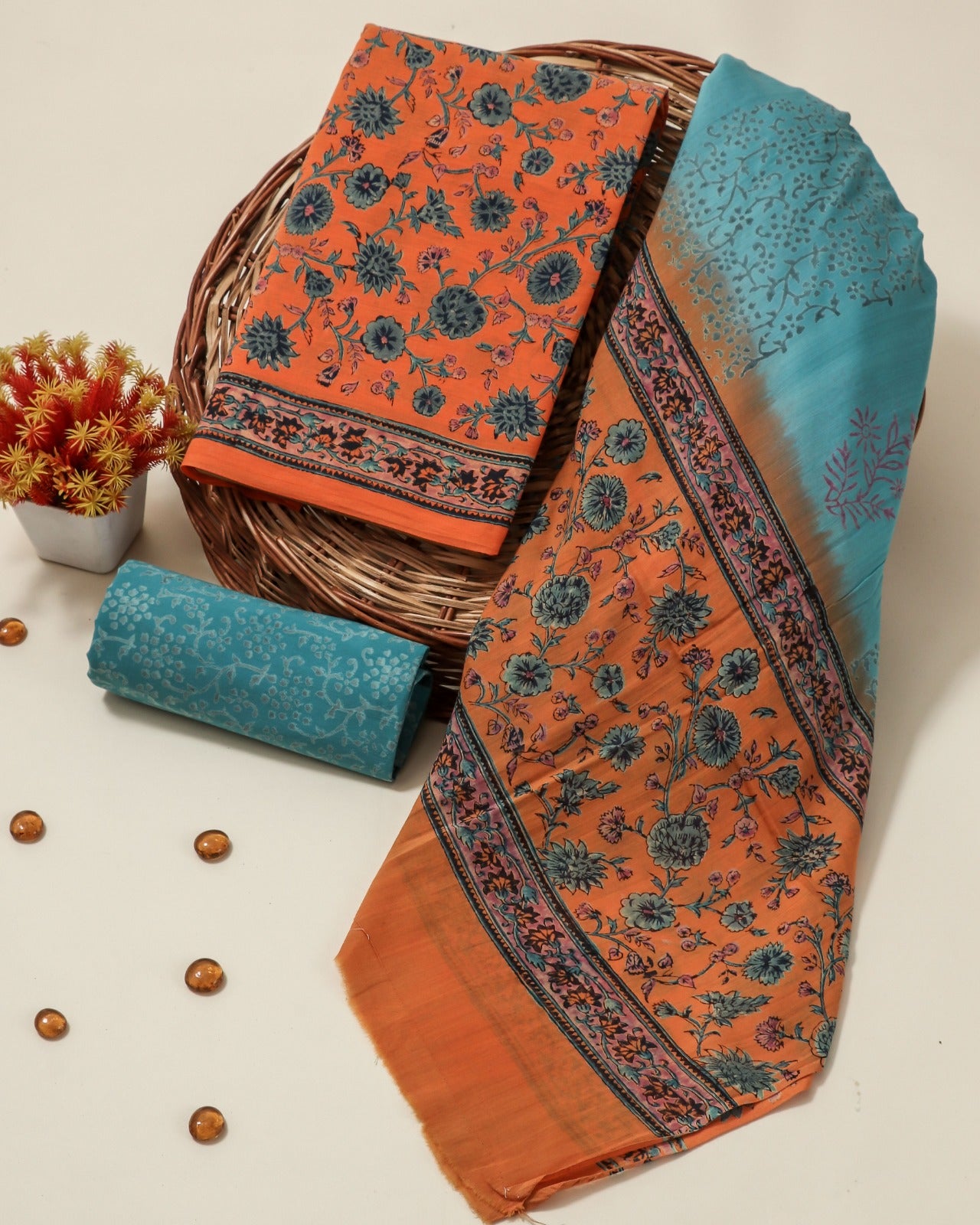 Shop unstitched cotton suits with mulmul dupatta in jaipur (PRMUL104)