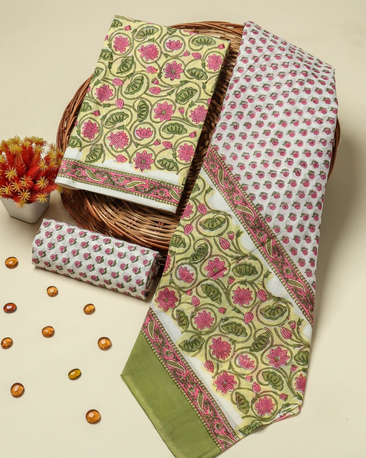 Shop hand block printed cotton suits with mlmul dupatta (PRMUL182)