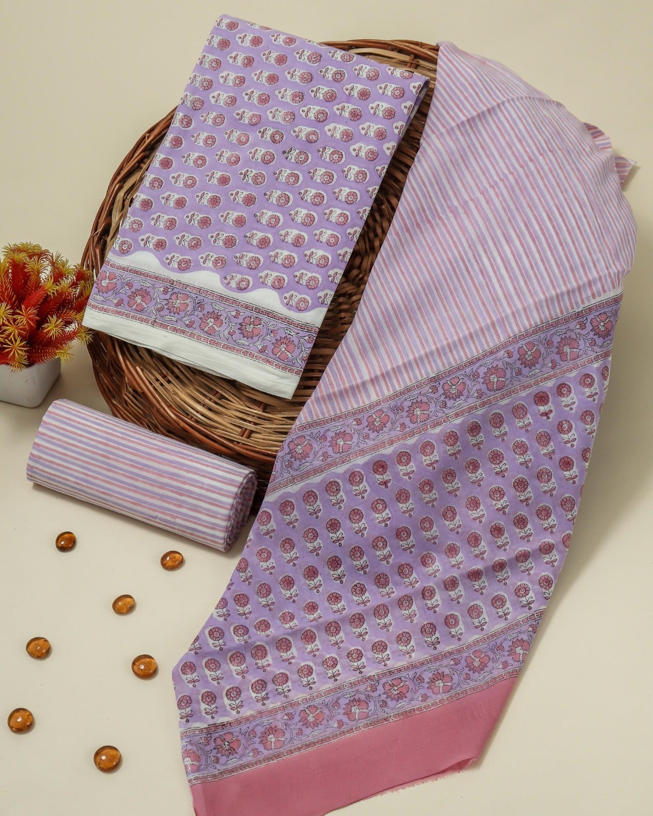 Shop hand block print cotton suits with mulmul dupatta in jaipur (PRMUL195)