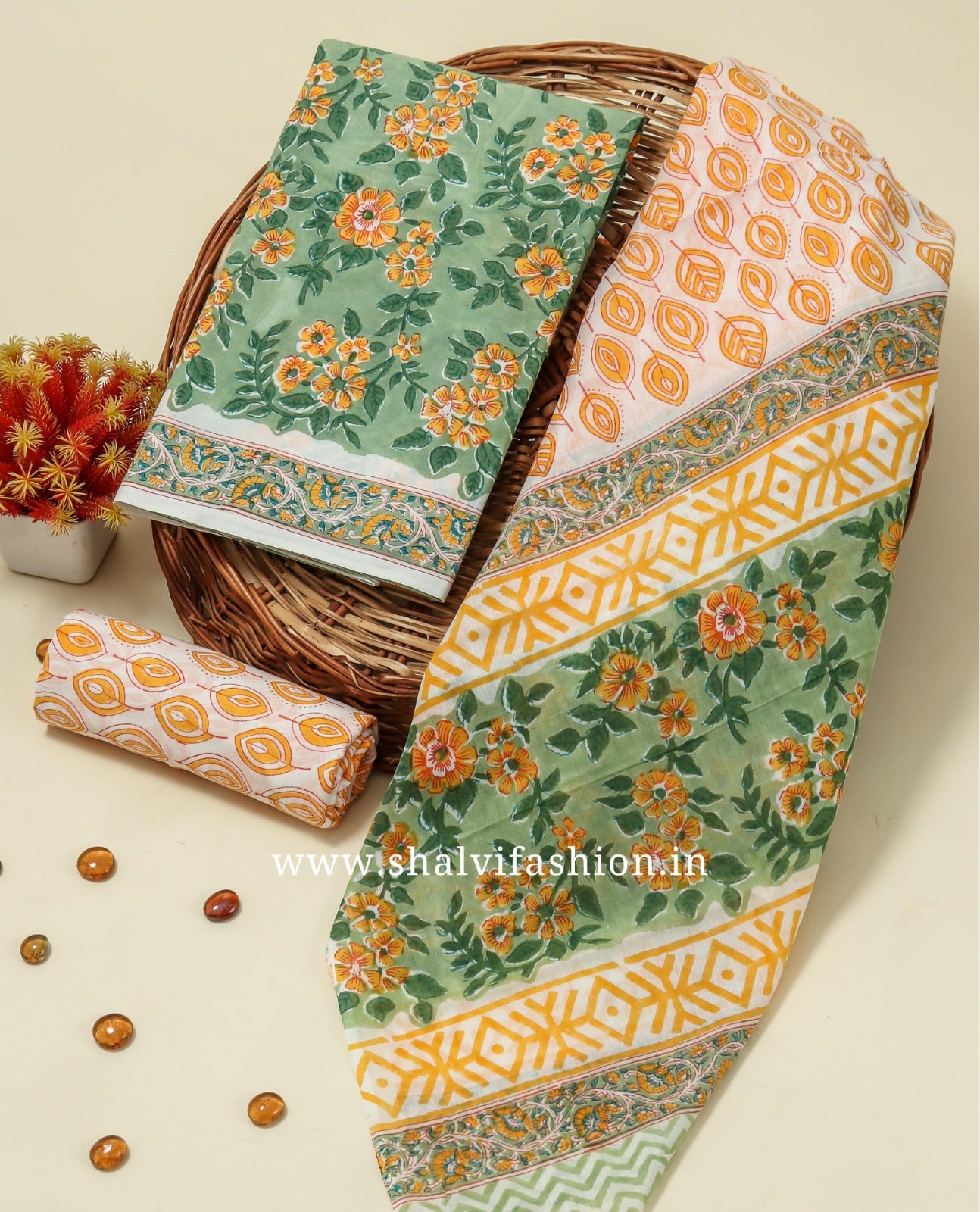 Shop block printed mulmul dupatta cotton suits in jaipur (PRMUL215)