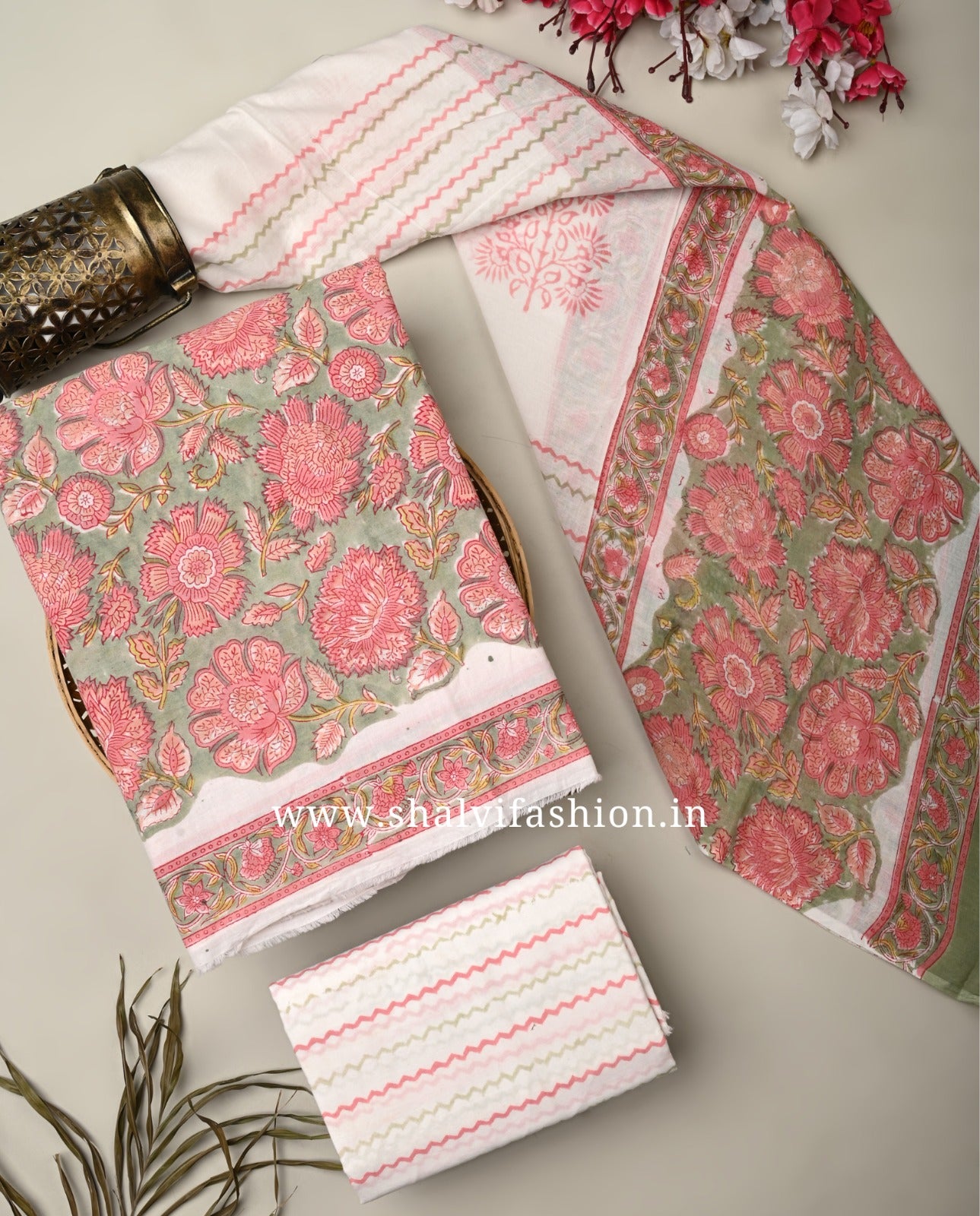 Shop block print cotton suits with mulmul dupatta in jaipur (PRMUL228)