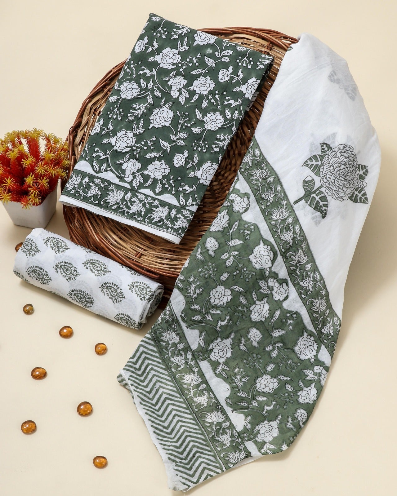 Shop unstitched mulmul dupatta cotton suit sets (PRMUL272)