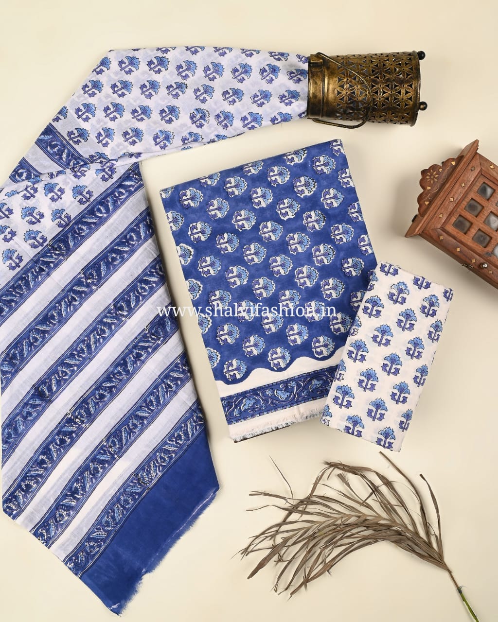 Shop unstitched block printed cotton suits with mulmul dupatta (PRMUL467)