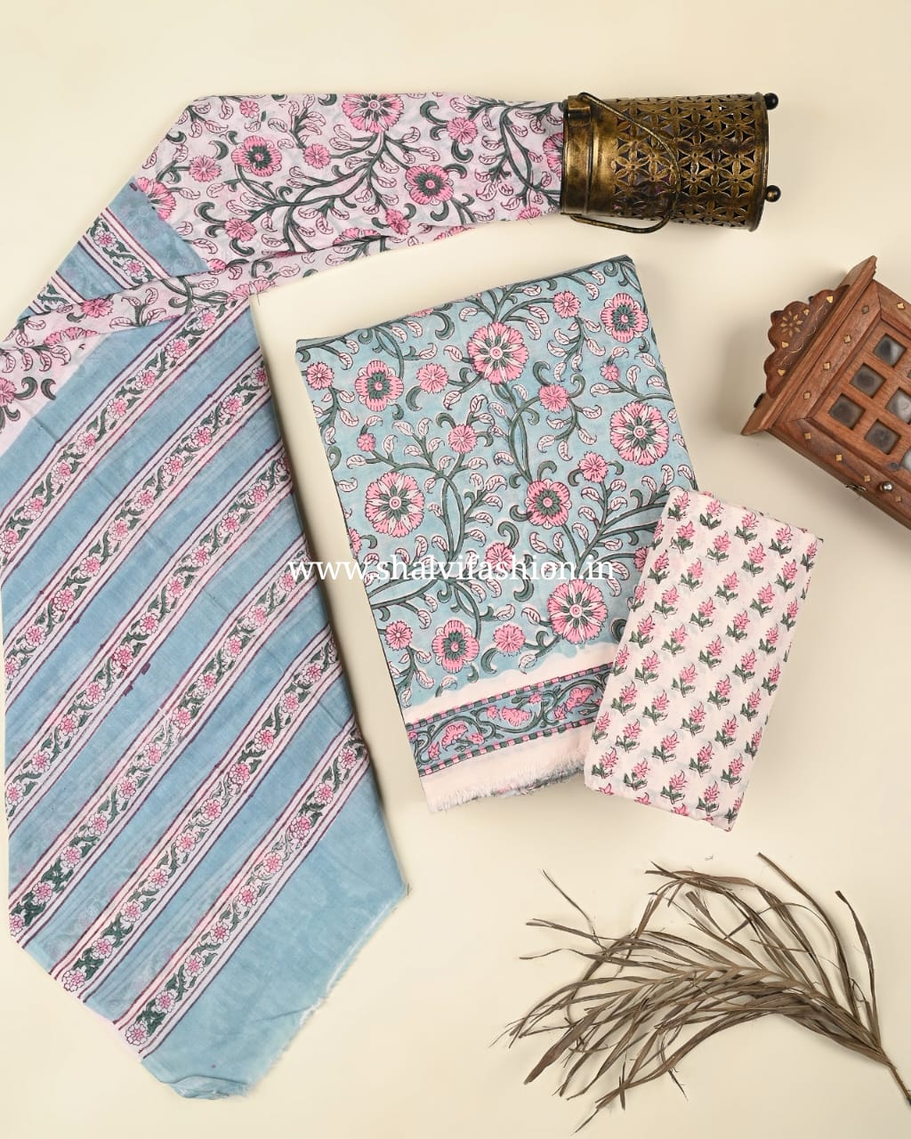 Shop block print mulmul dupatta cotton suits (PRMUL469)