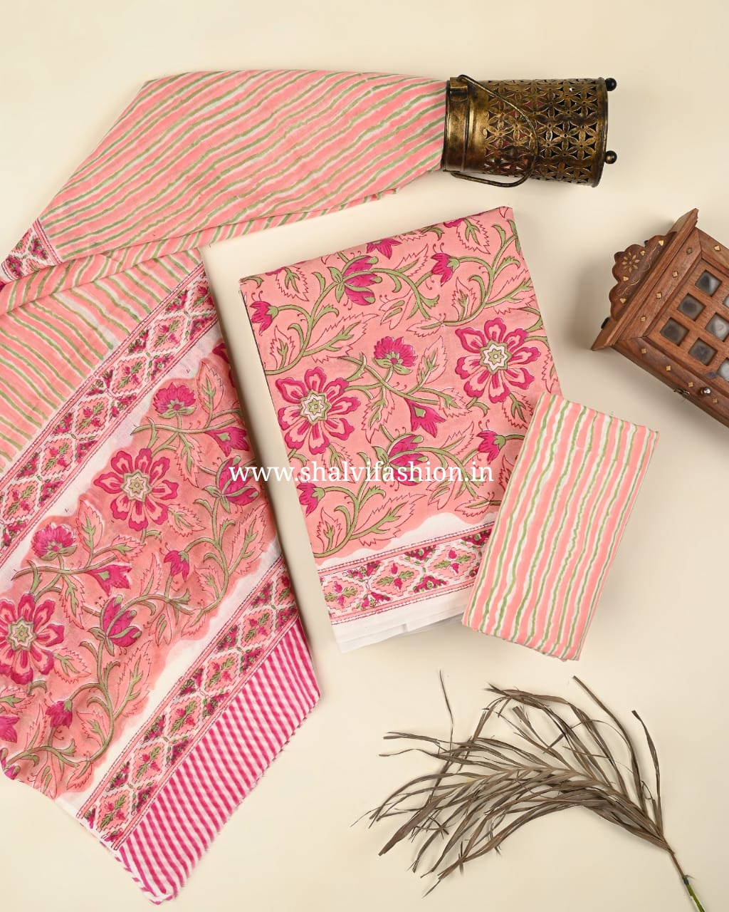 Shop block print cotton suits with kota dupatta (PRMUL474)