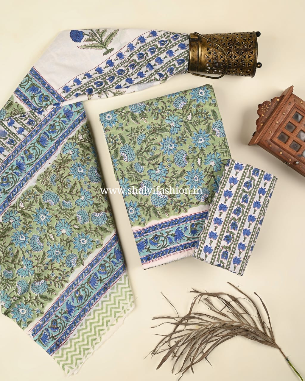 Shop sanganeri print cotton suits with mulmul dupatta (PRMUL475)