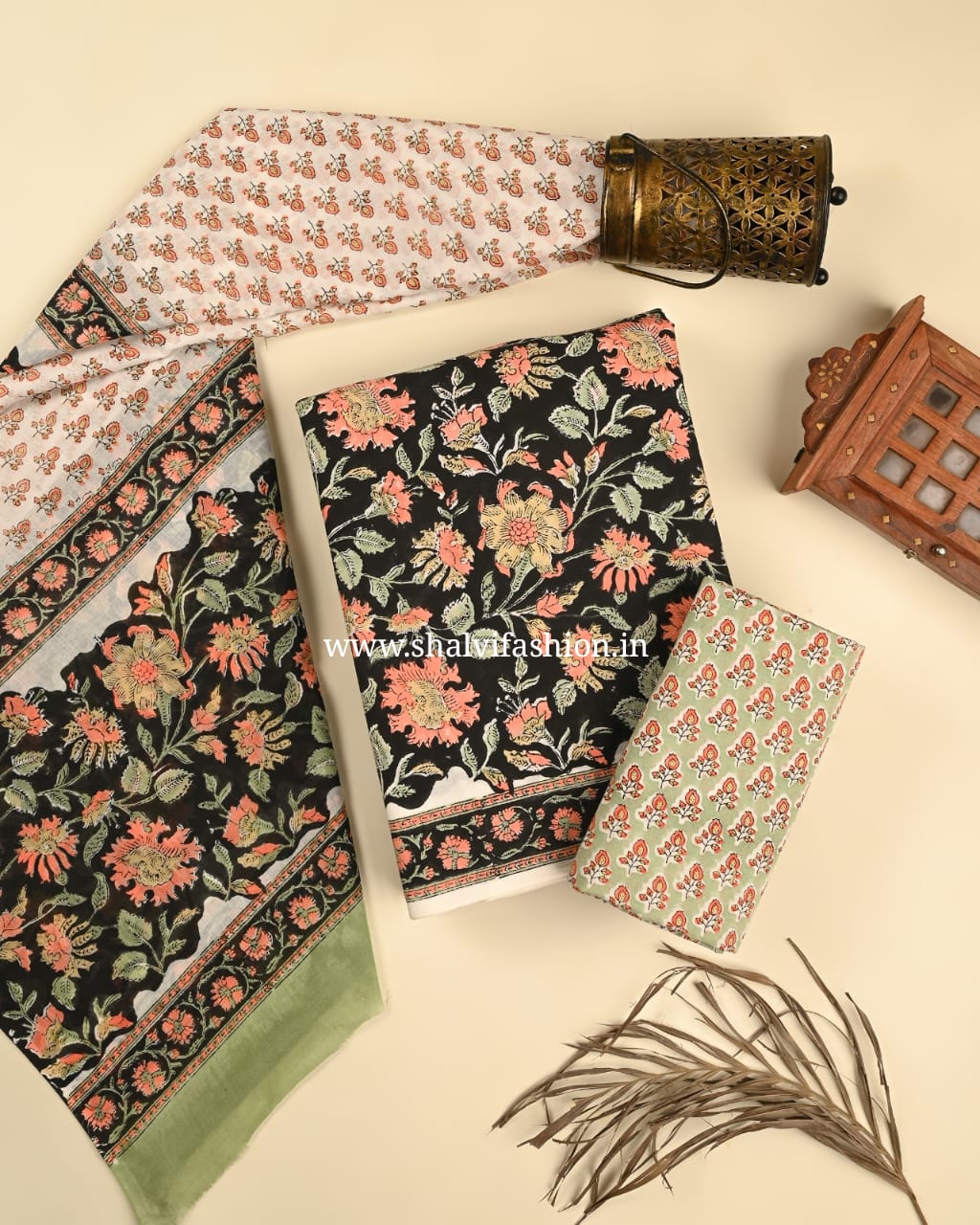 Shop sanganeri print cotton suits with mulmul dupatta (PRMUL500)