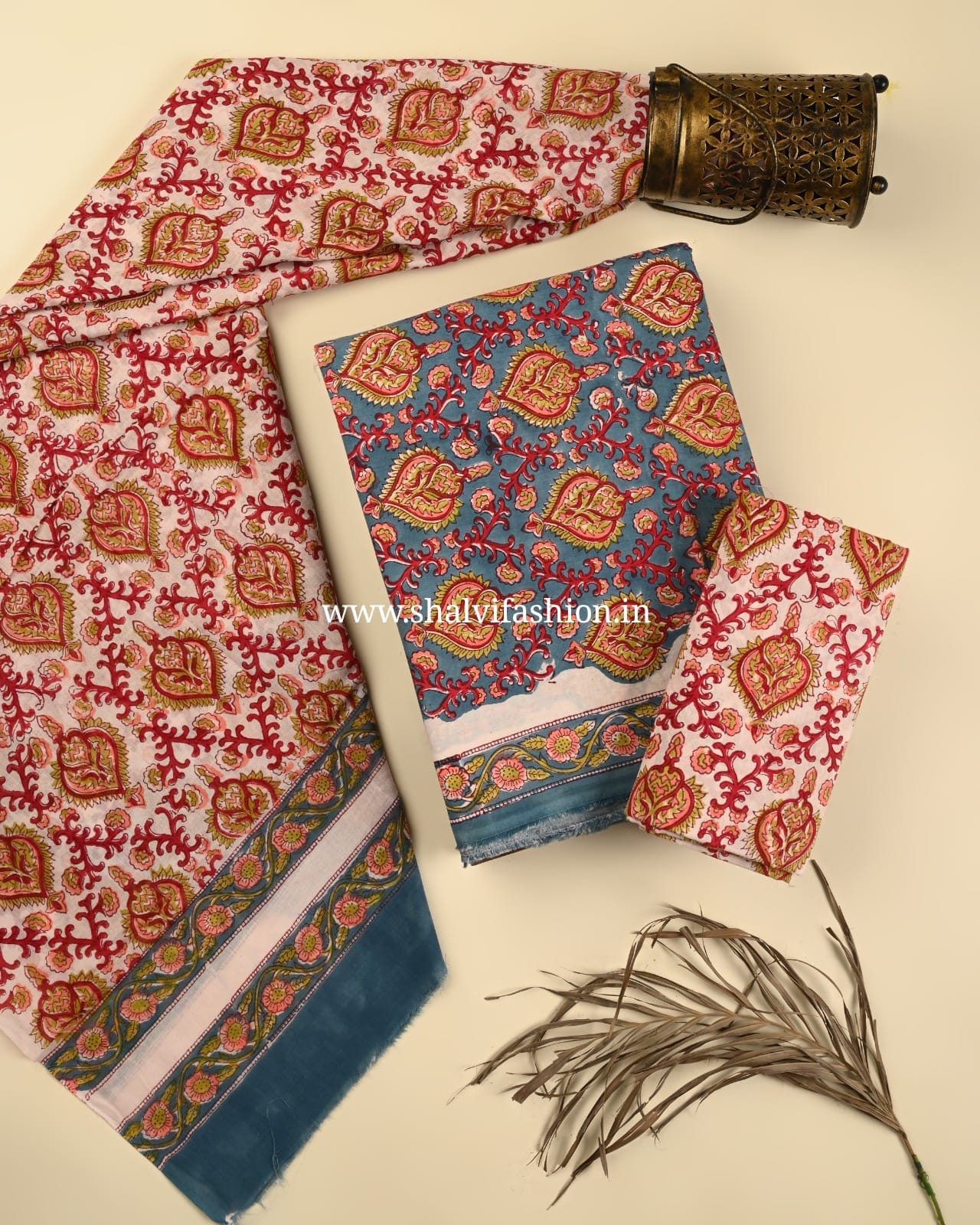 Shop sanganeri print cotton suits with mulmul dupatta (PRMUL506)