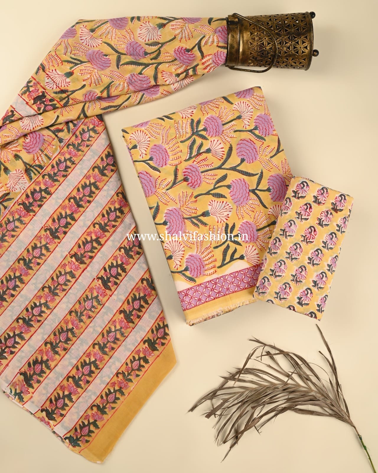 Shop block print mulmul dupatta cotton suits (PRMUL517)