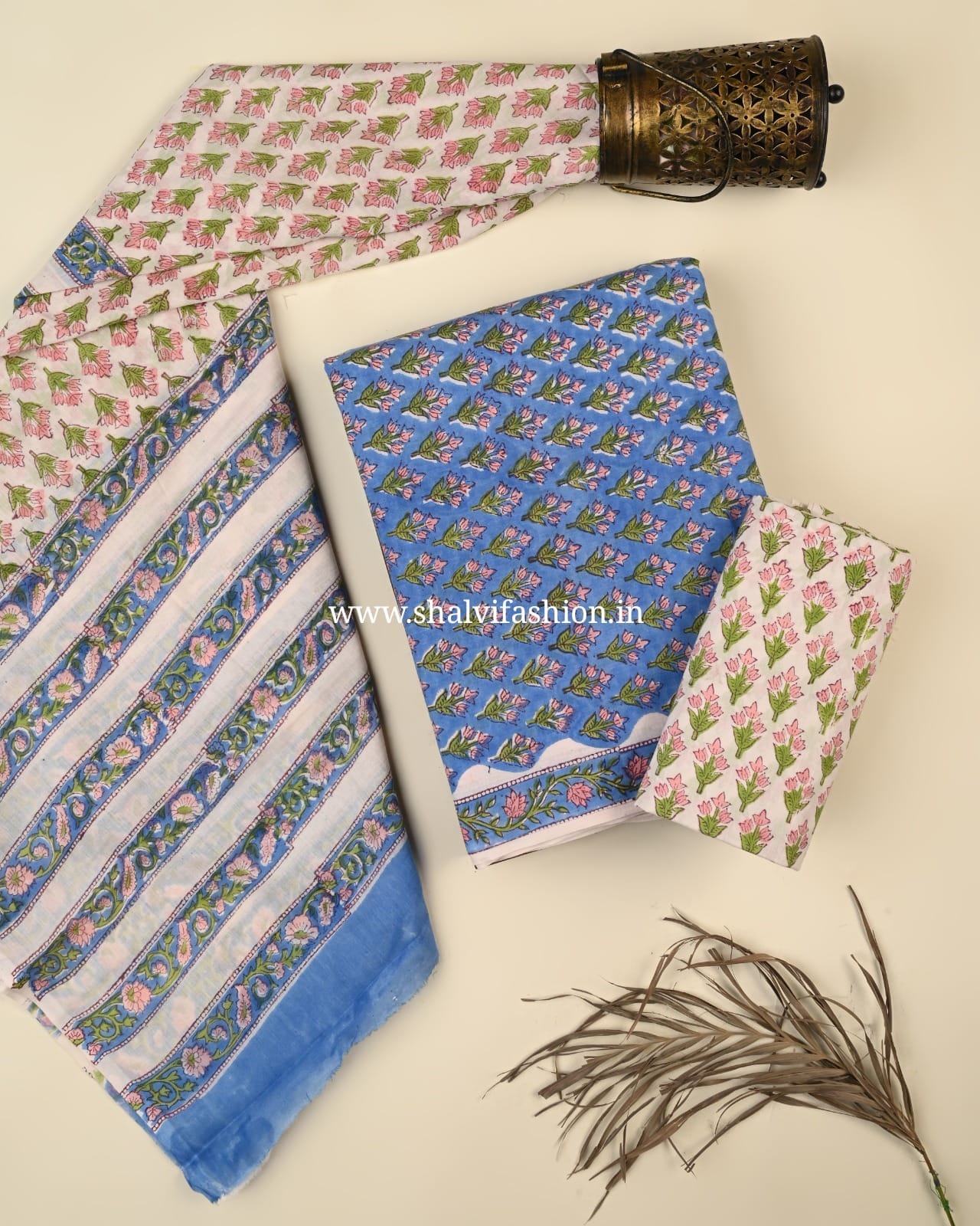 Shop sanganeri print cotton suits with mulmul dupatta (PRMUL537)