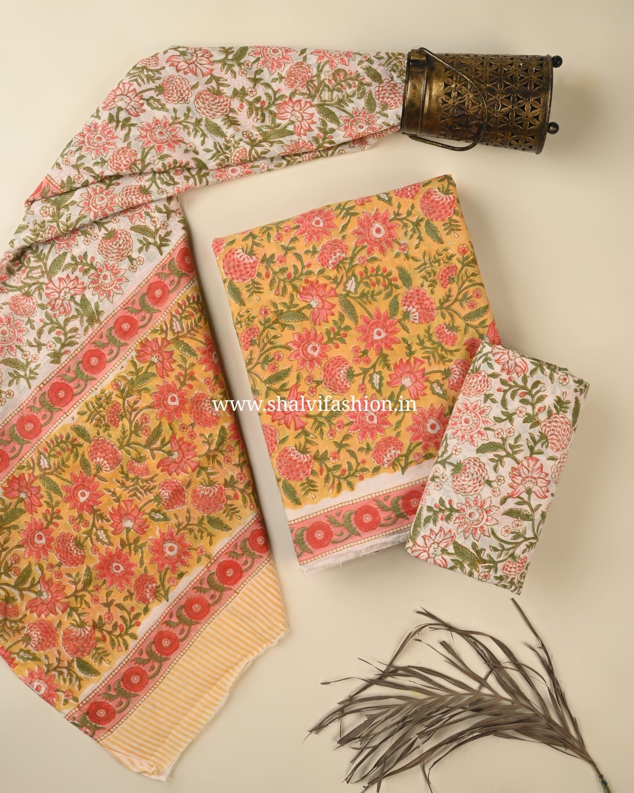 Shop sanganeri print cotton suits with mulmul dupatta (PRMUL551)