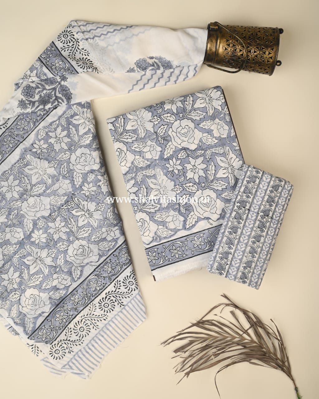 Shop hand block print mulmul dupatta cotton suits (PRMUL559)
