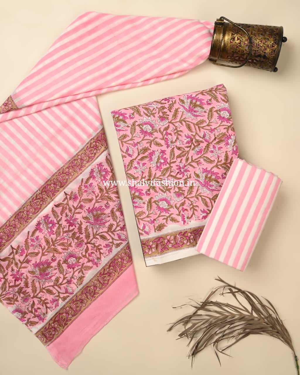 Shop hand block printed cotton suits with mulmul dupatta (PRMUL602)