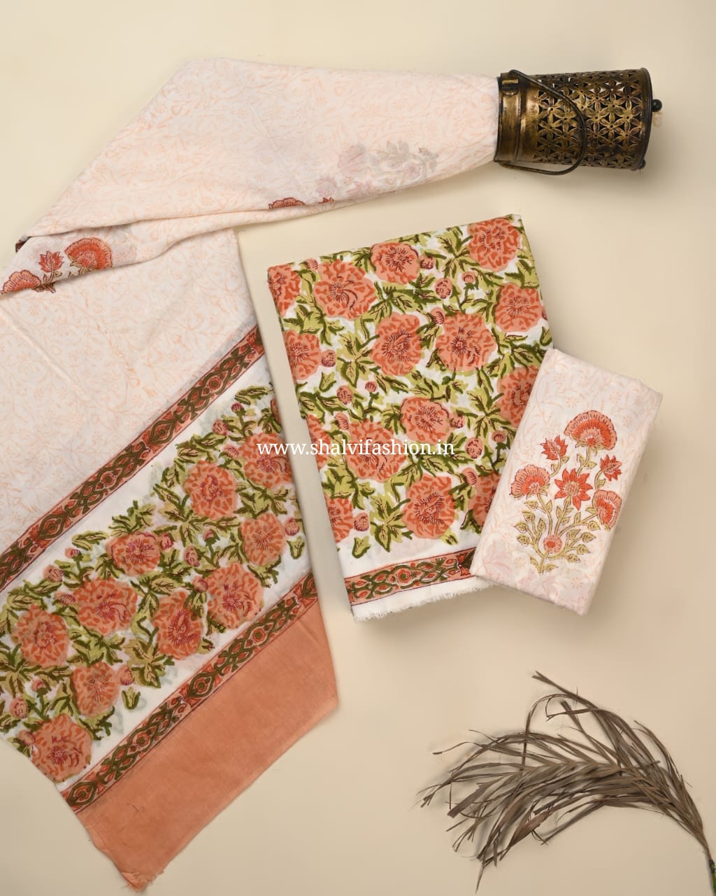 Shop unstitched block printed cotton suits with mulmul dupatta (PRMUL604)