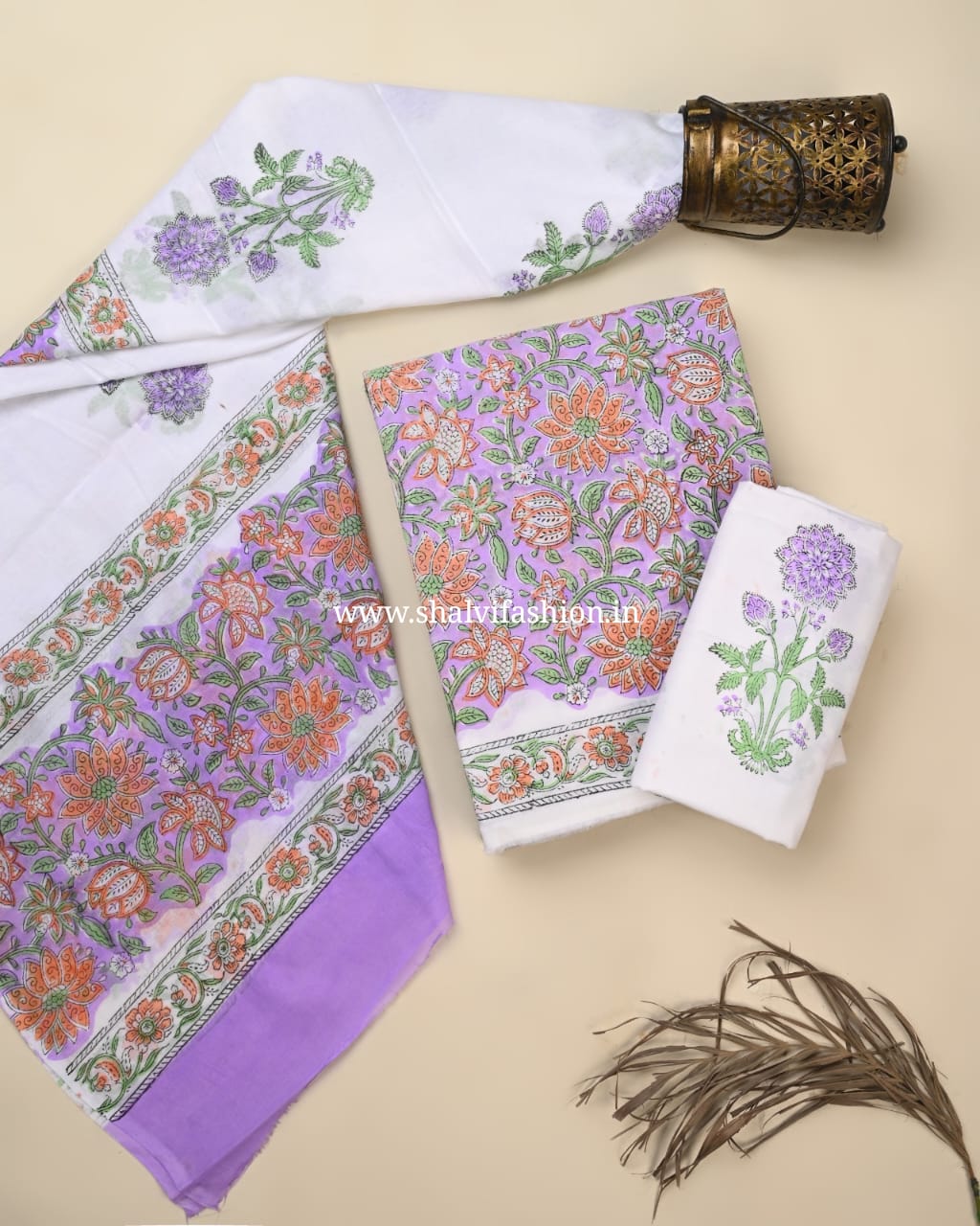 Shop jaipuri printed cotton suits with mulmul dupatta (PRMUL605)