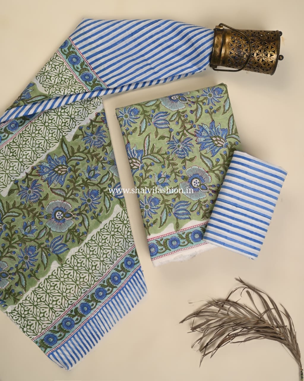 Shop block print cotton suits with mulmul dupatta (PRMUL611)