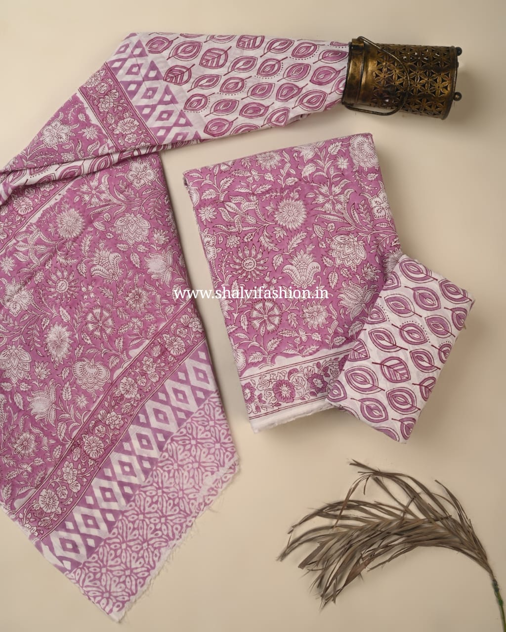 Shop block print mulmul dupatta cotton suits (PRMUL613)