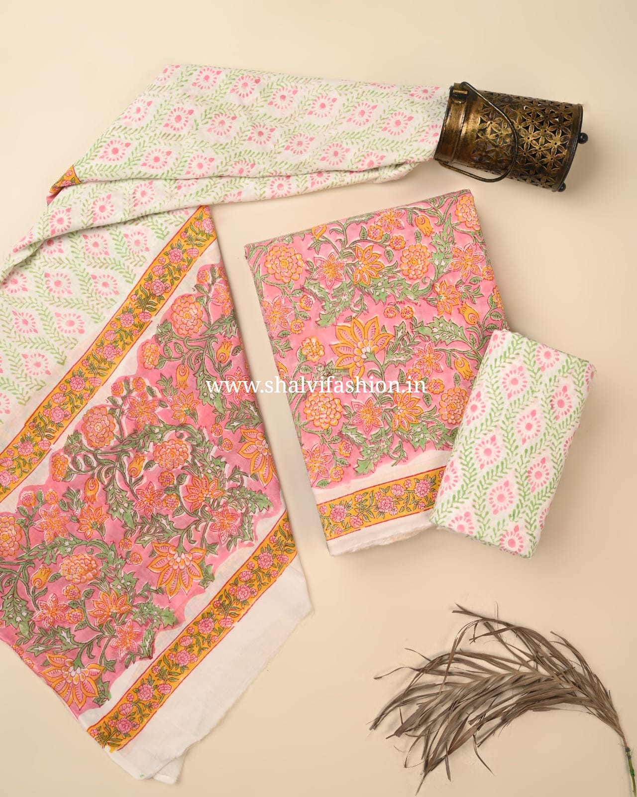 Shop hand block printed cotton suit sets with mulmul dupatta (PRMUL616)