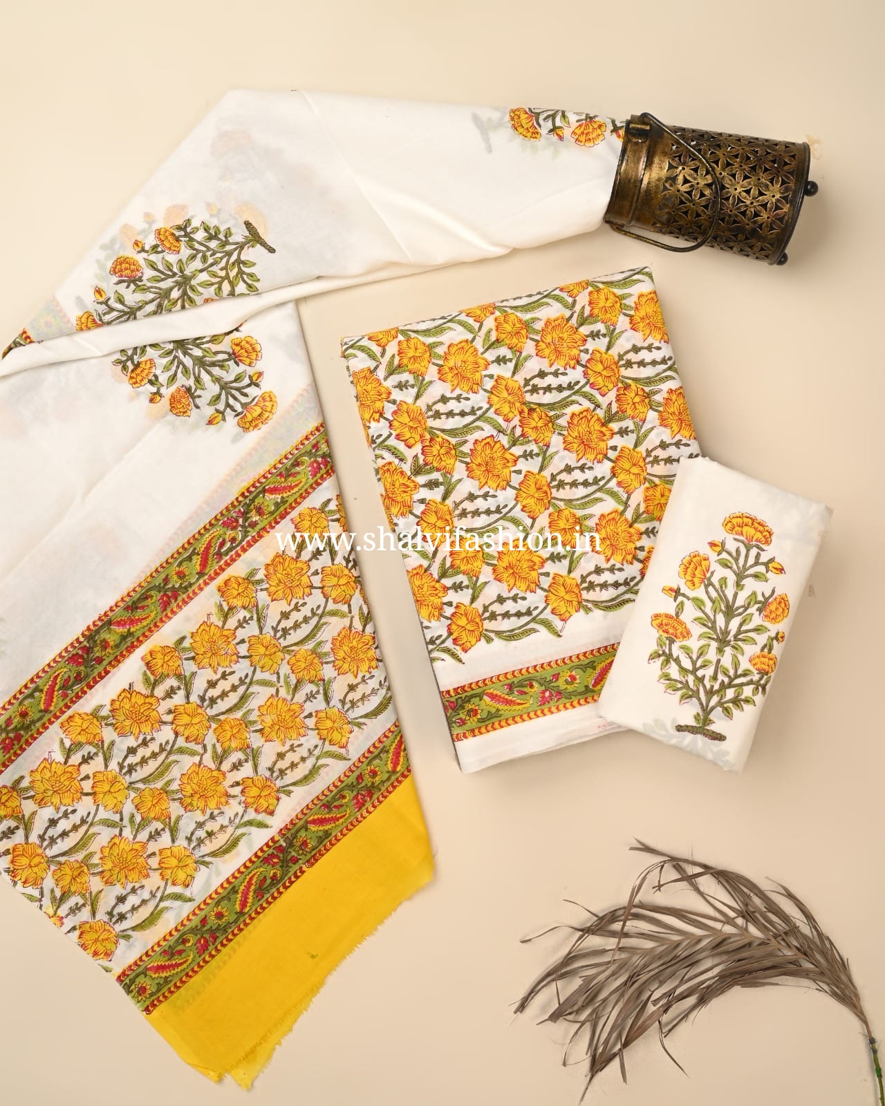 Shop hand block printed cotton suits with mulmul dupatta (PRMUL617)