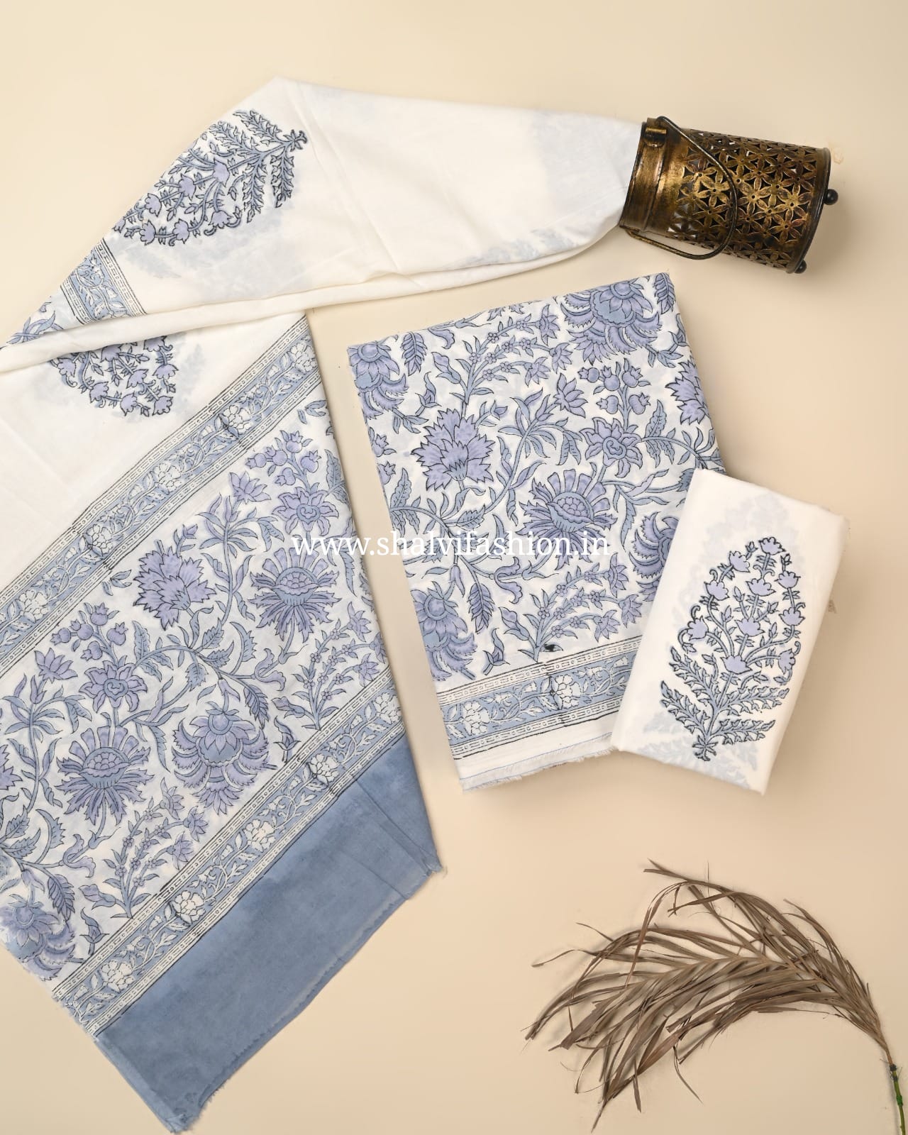 Shop block printed cotton suits with mulmul dupatta in jaipur (PRMUL618)