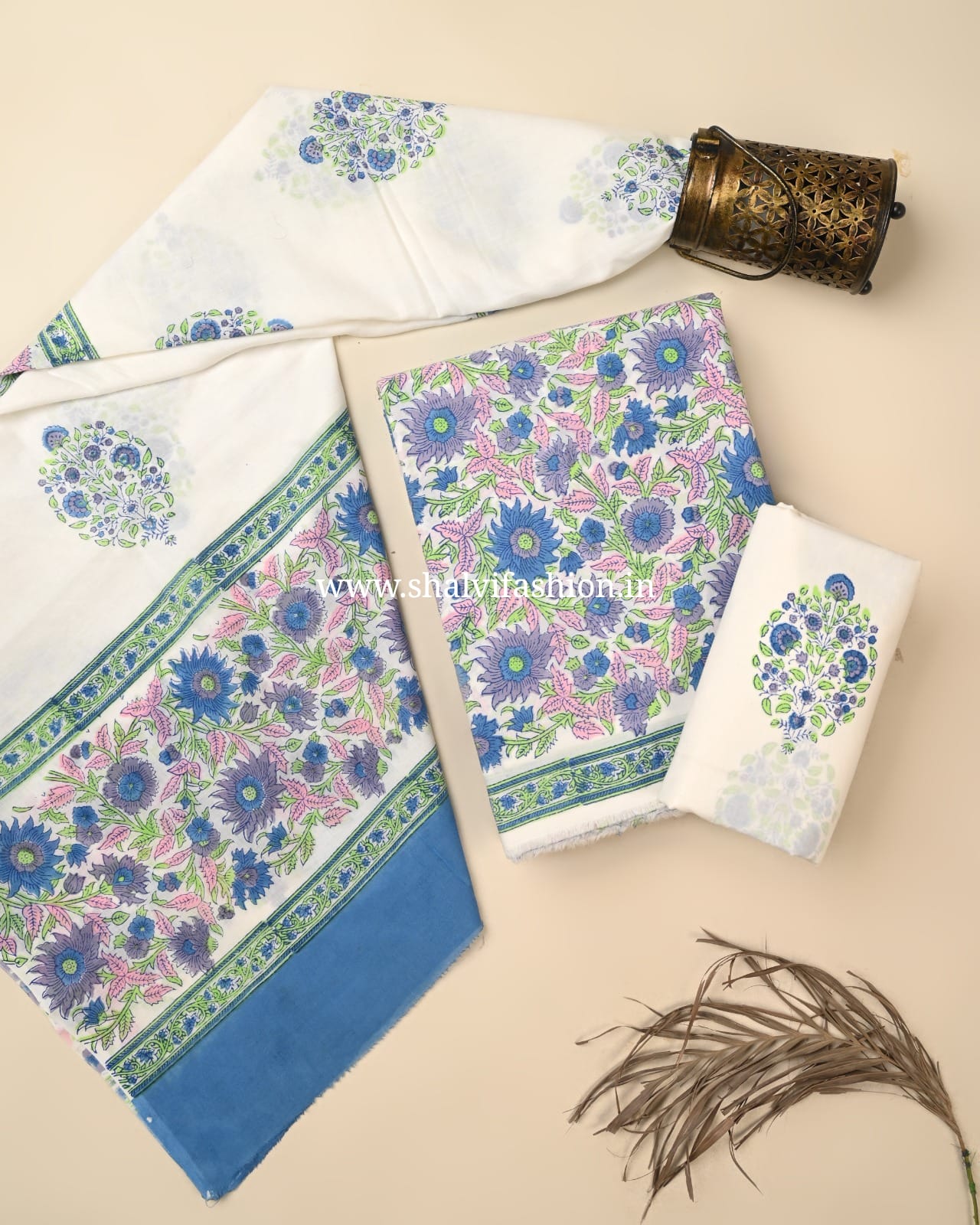 Shop sanganeri printed cotton suits with mulmul dupatta (PRMUL619)