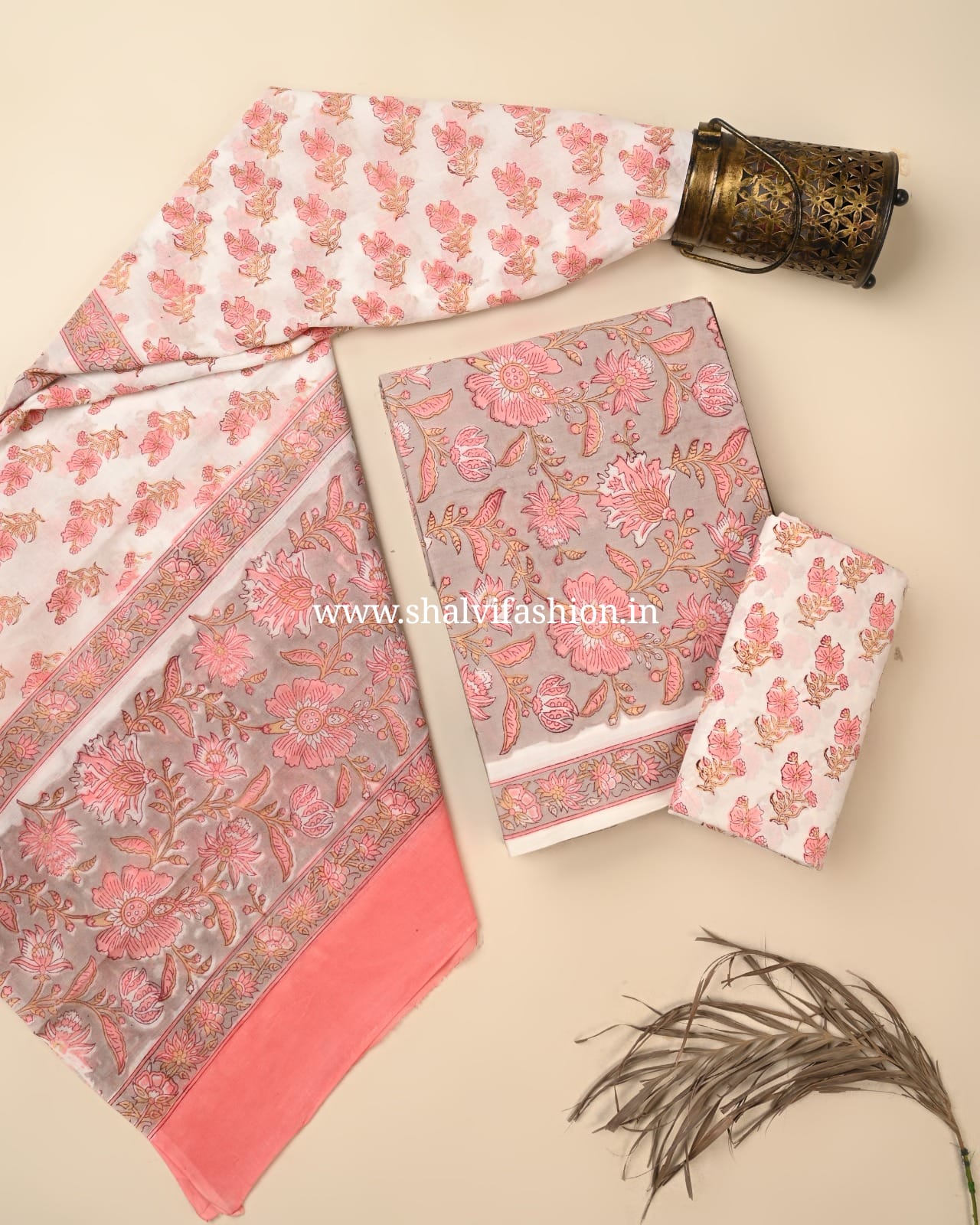 Shop jaipuri printed cotton suits with mulmul dupatta (PRMUL620)