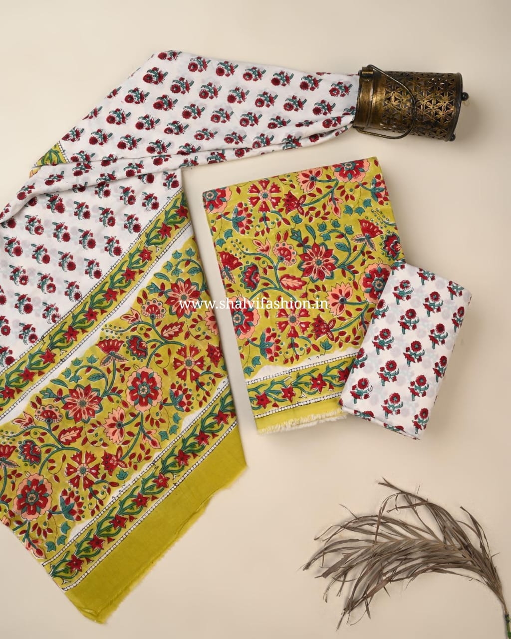 Shop sanganeri print cotton suits with mulmul dupatta in jaipur (PRMUL628)